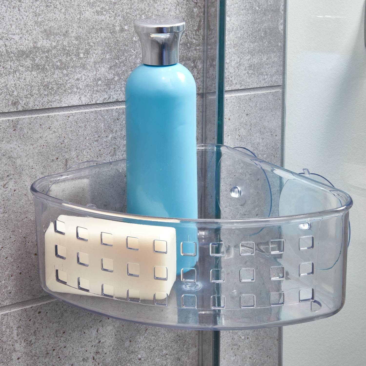 Idesign Plastic Corner Shower Caddy And Bathroom Organizer Basket With Suction Cups - 9 '' X 7 '' X 3.5 '', Clear