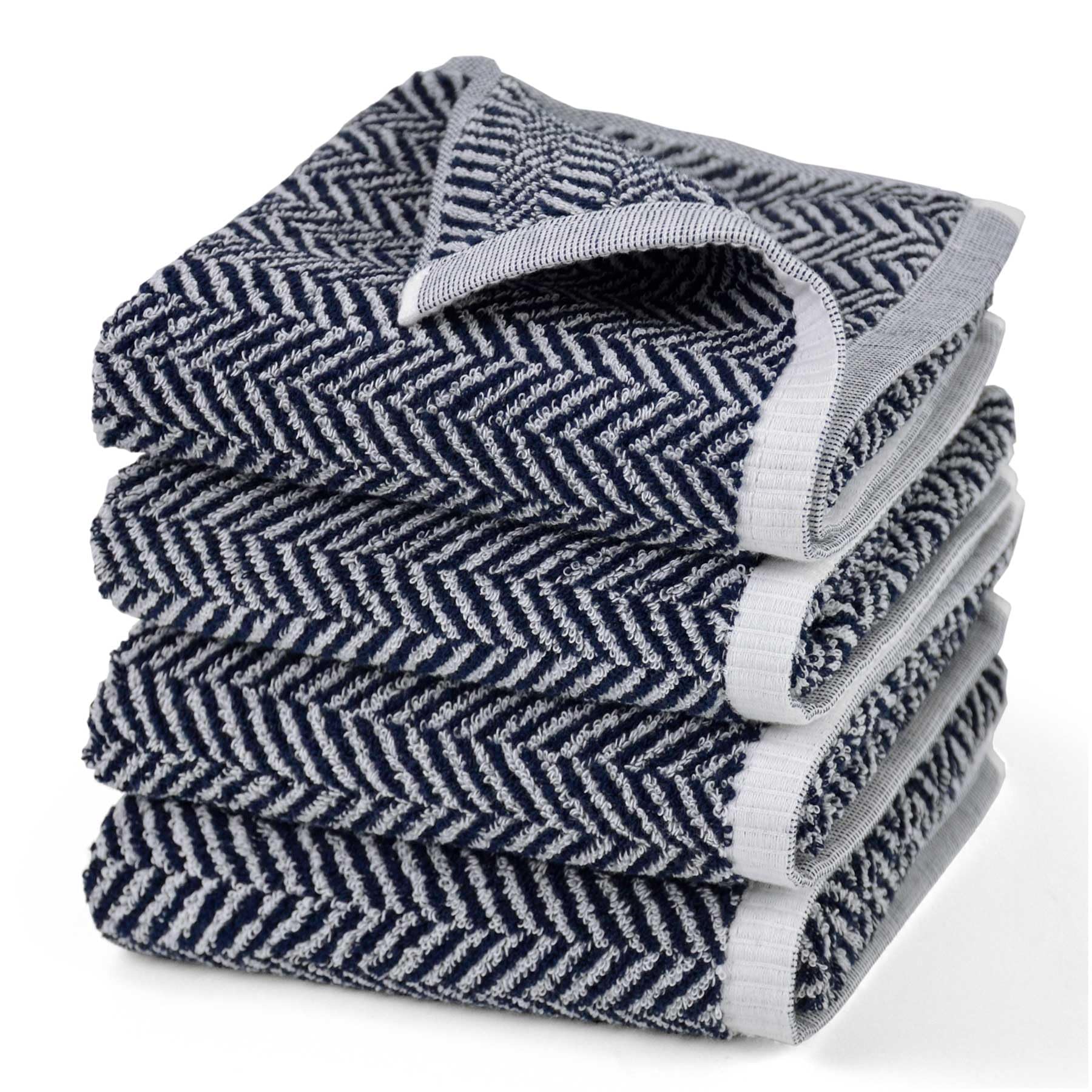 Cleanbear Hand Towels For Bathroom Set Of 4 - Herringbone Stripes, 13 X 28 Inches, 3.5 Oz Per Towel, Lightweight For Quick Dryin