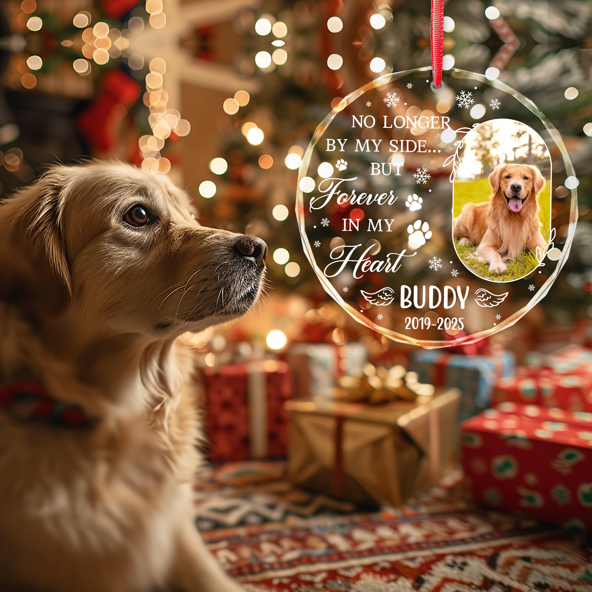 Dog Photo Christmas Ornaments Personalized 2025 - Pet Memorial Picture Ornament - Dog Loss, in Memory, Pet Remembrance Gifts - N