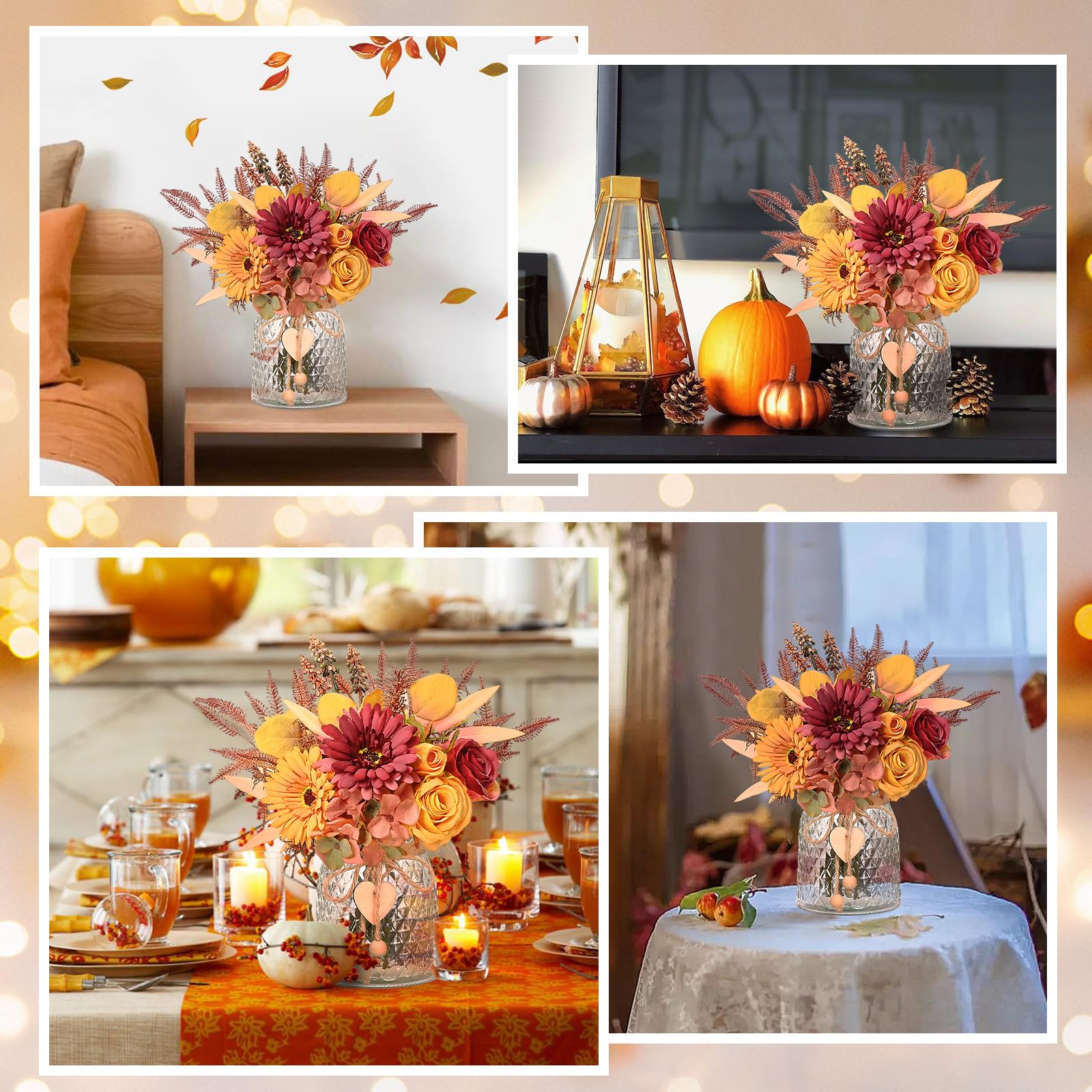 MARTINE MALL Artificial Dahlia Flowers with Vase, Silk Fall Flowers in Vase - Fall Decor for Home Centerpieces, Thanksgiving Par