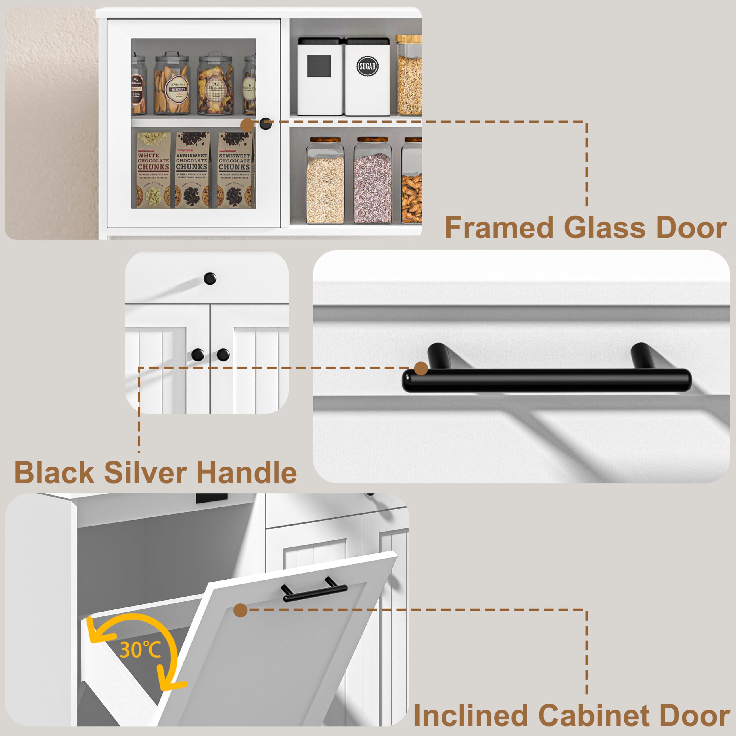 Old Captain Tilt Out Trash Cabinet With Deodorising Function, Kitchen Hutch With Microwave Shelf And Drawer, Kitchen Pantry With