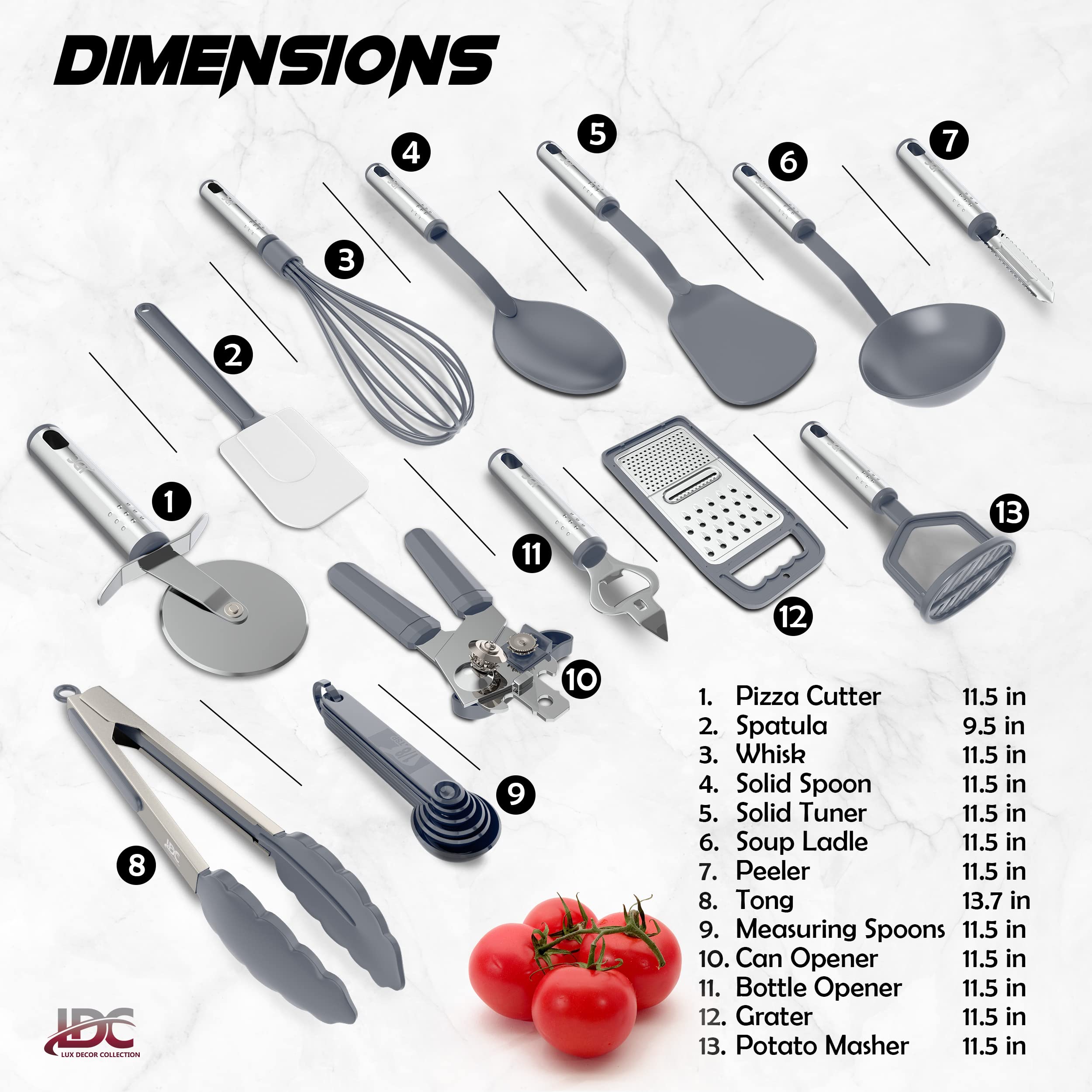 Lux Decor 23 Pcs Kitchen Utensils Set - Non-Stick And Heat Resistant Nylon Cooking Spatula Set With Stainless Steel Handles - Ki