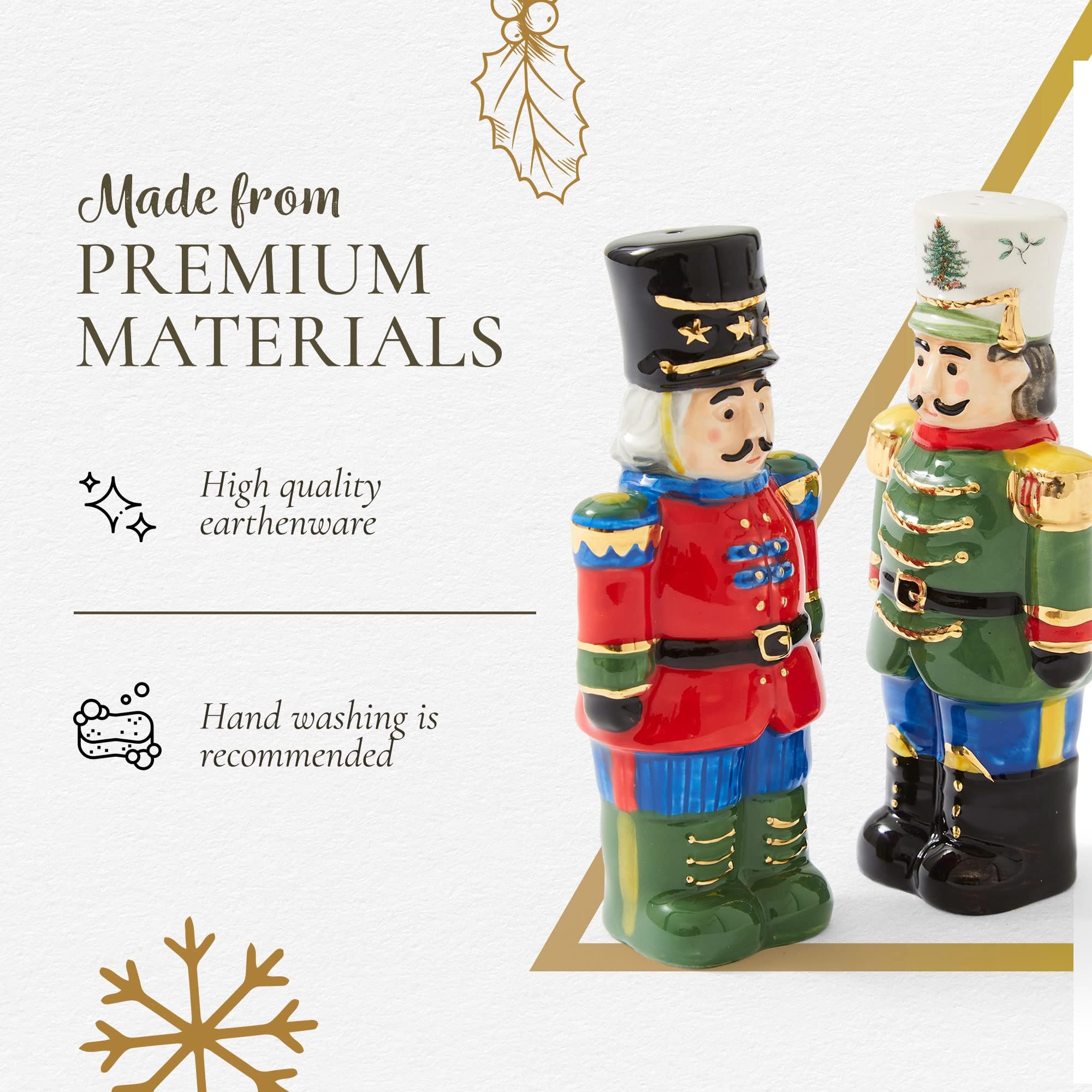 Spode Christmas Tree Collection Nutcracker Salt and Pepper Shaker Set  Green  Measures 4.5-Inches  Holiday Kitchen and Table Shaker  Festive Home D?cor