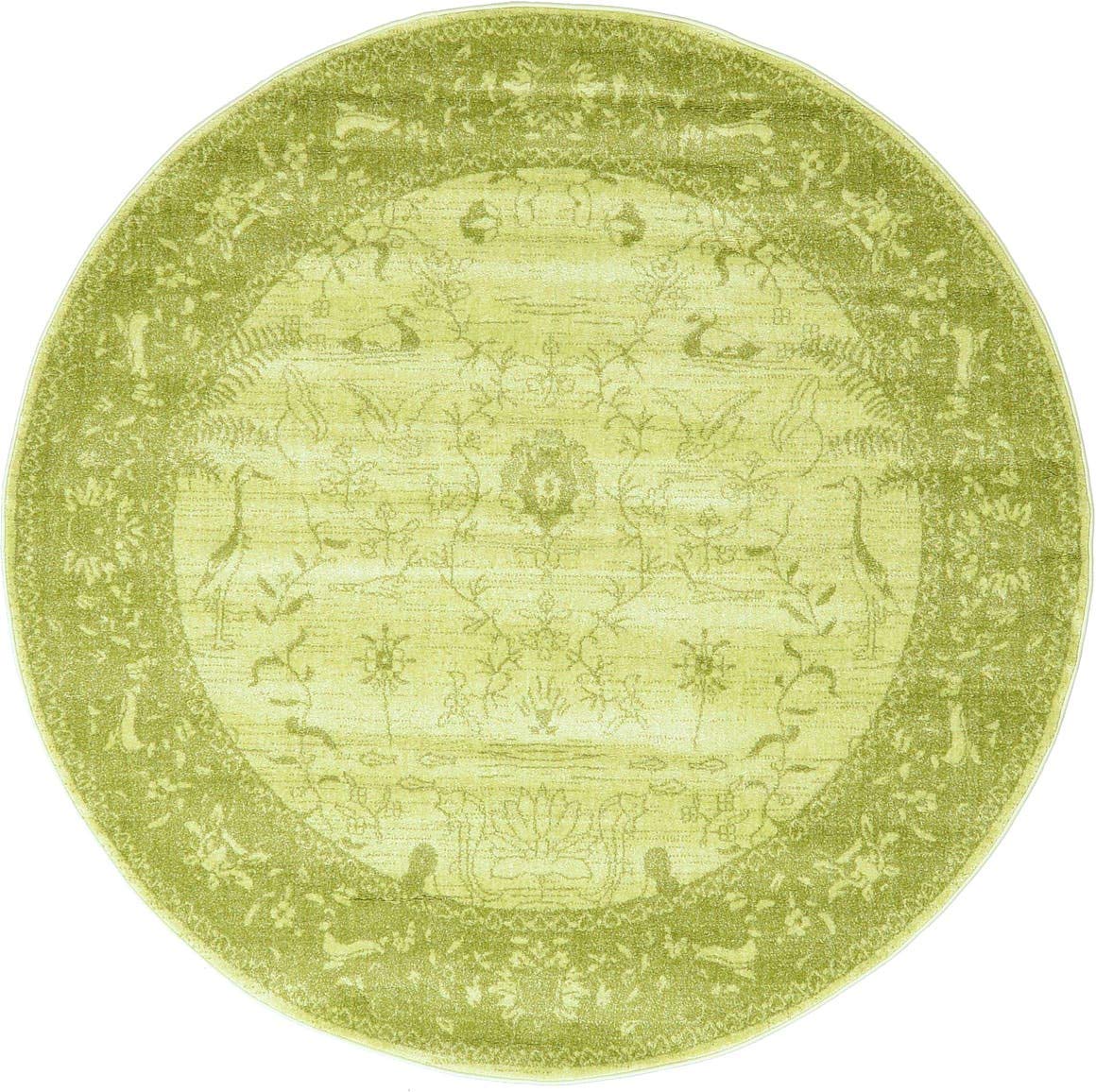 Unique Loom La Jolla Collection Farmhouse, Contemporary, Botanical, Traditional, Vintage Area Rug, 6 0 x 6 0, Light Green/Gree