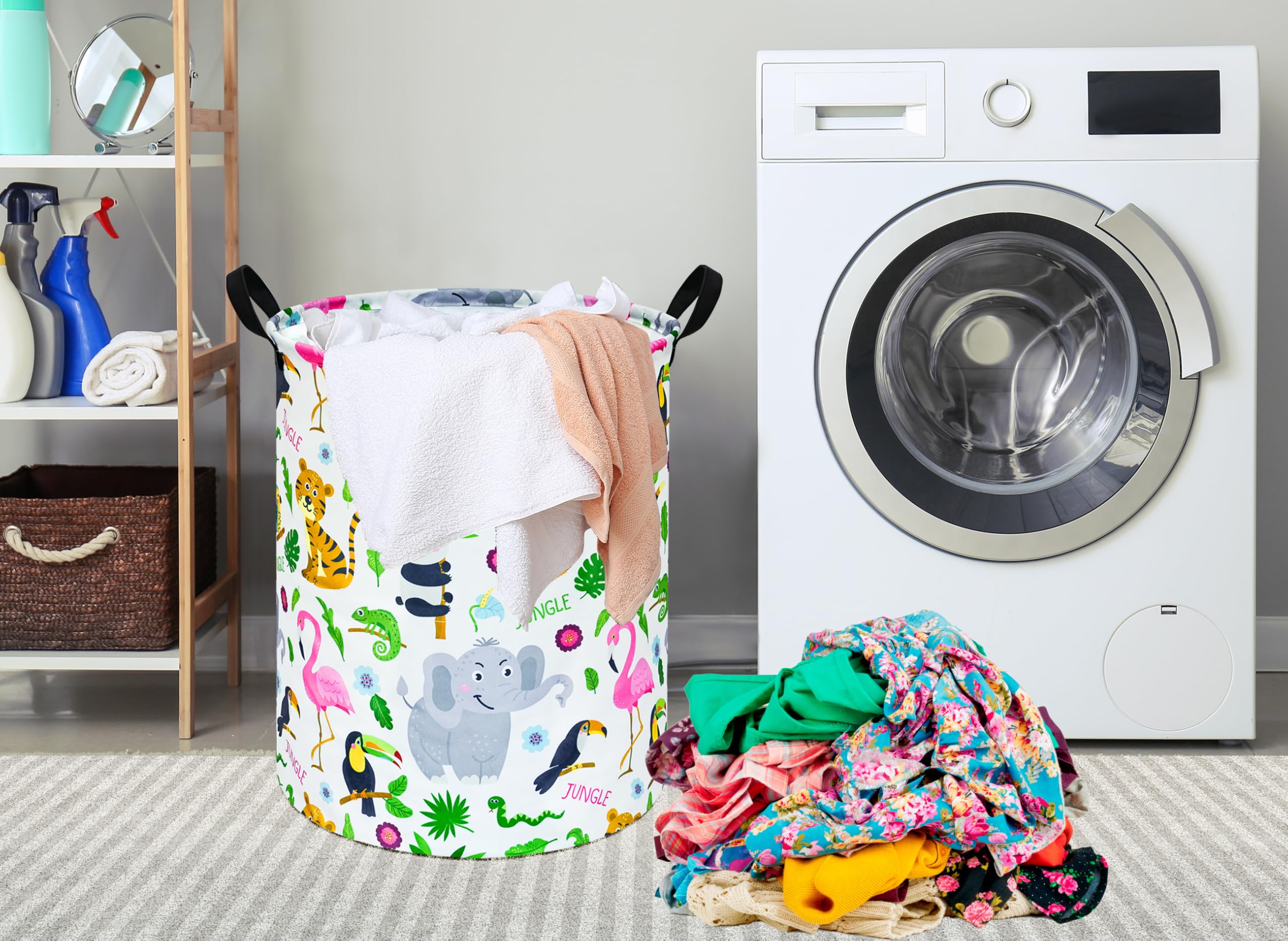 Maizmz Kids Hamper Baby Laundry Basket Nursery Storage Bins,Waterproof Clothes Organizer Gift Toy Box,Large Canvas Foldable Ches
