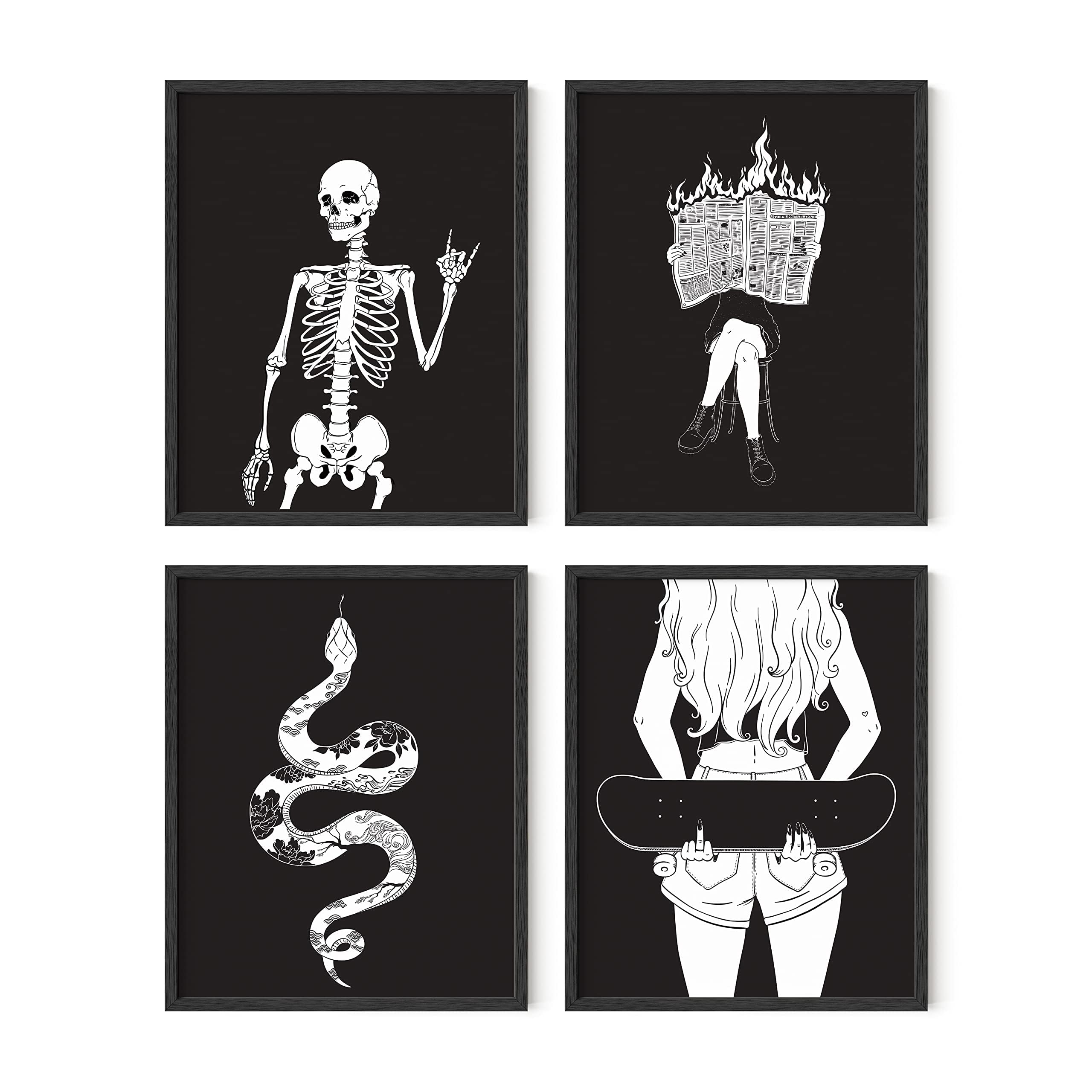 HAUS AND HUES Gothic Wall Art Prints Set of 4 - Halloween Posters for Bedroom or Office  Dark Academia Wall Decor  Witchy Wall Decor  Skeleton Wall Art  Gothic Art and Halloween Prints (8x10 UNFRAMED)
