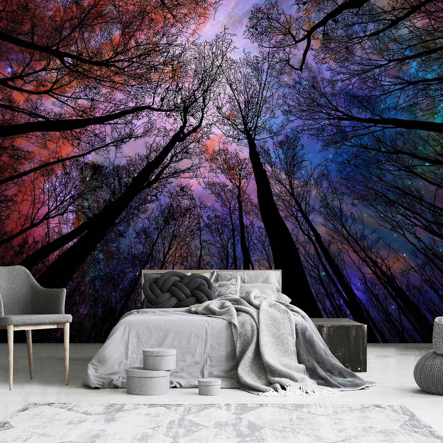 Yqwdmx -Colorful Forest Beautiful Starry Tree Branches Wallpaper Bedroom Xt14 L 180'' X 115''