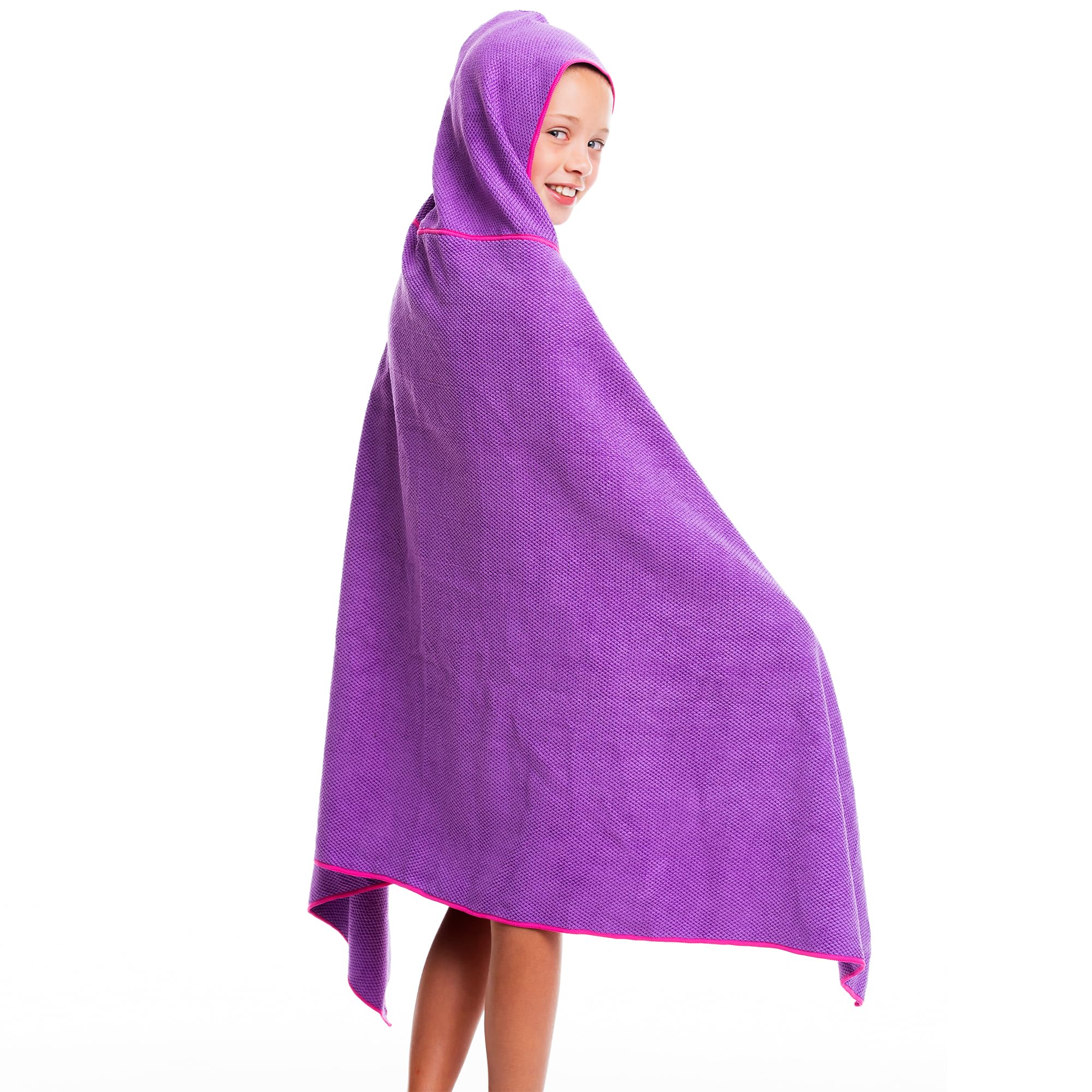 Flow Quick Dry Swim Towel With Hood - Microfiber Hooded Towel For Competitive Swimming And Other Water Sports (Purple)