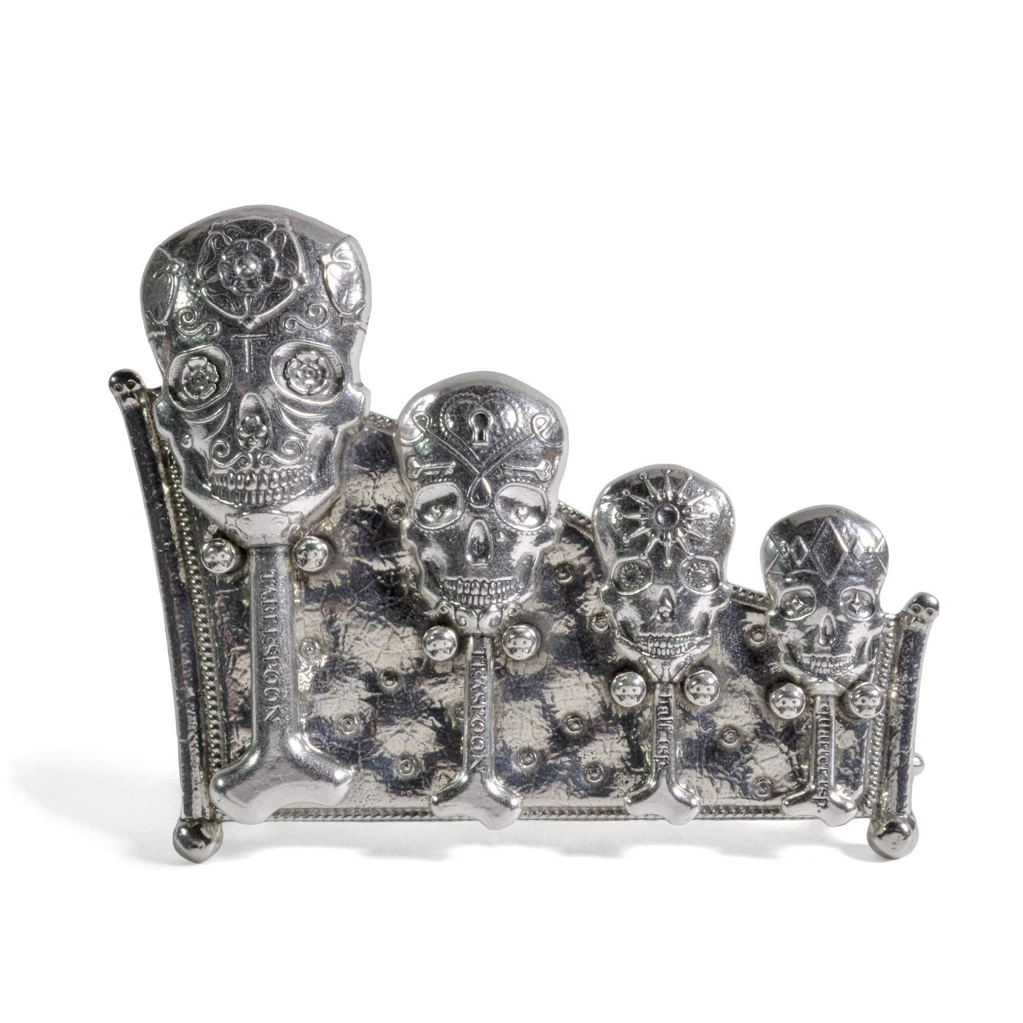 Roosfoos Pewter Calavera Sugar Skulls Measuring Spoons With Stand, Handmade In The Usa