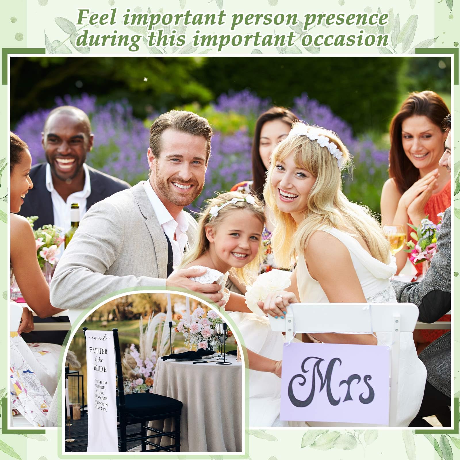 HunnmingRe Father of the Bride Wedding Memorial Reserved Chair Sign Banner in Loving Memory of Parents Celebrating from Heaven W