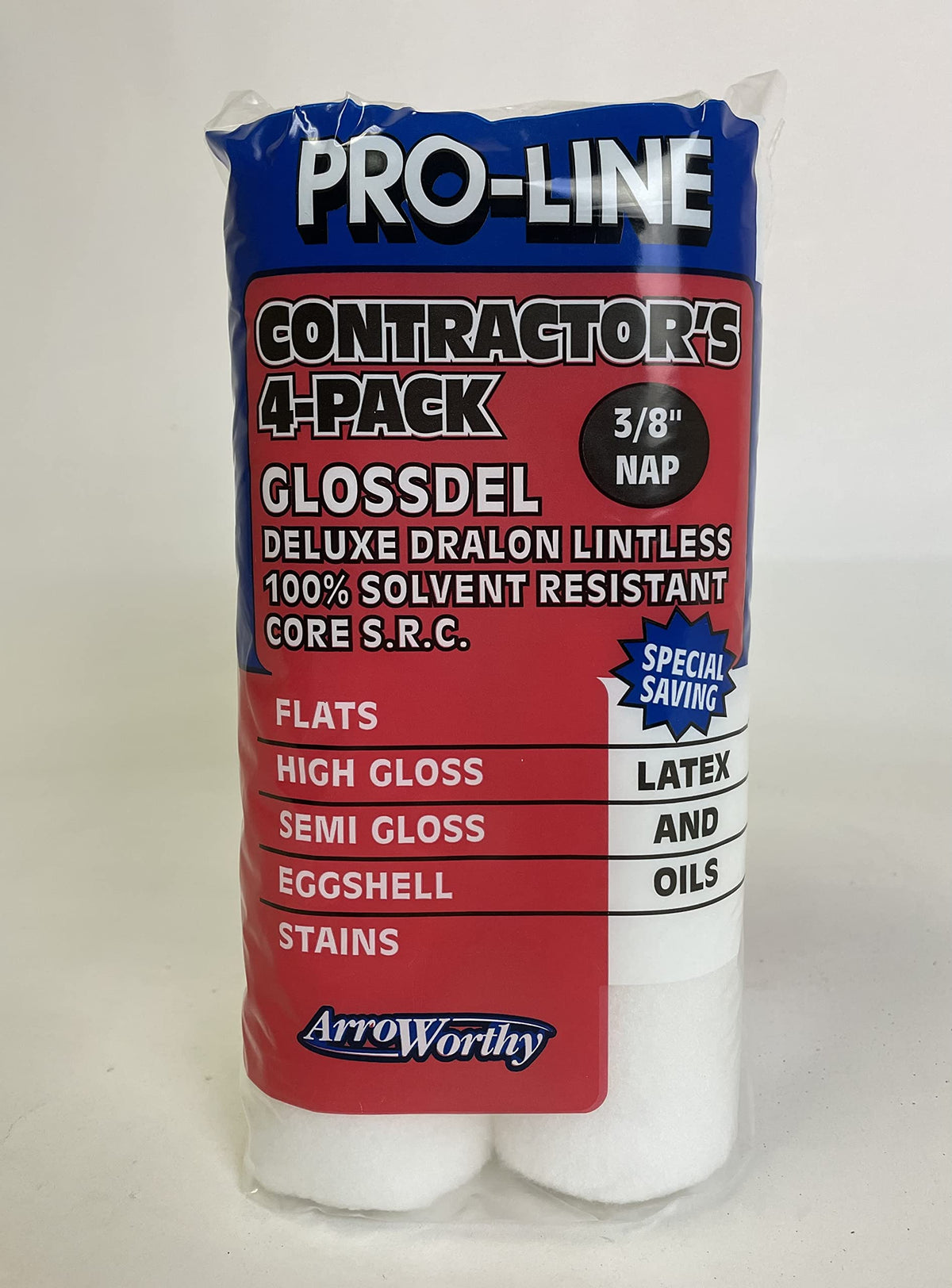 9Fgl3-4Pk 9'' 3/8'' Nap Glossdel Lintless - White Roller Cover 4/Pack