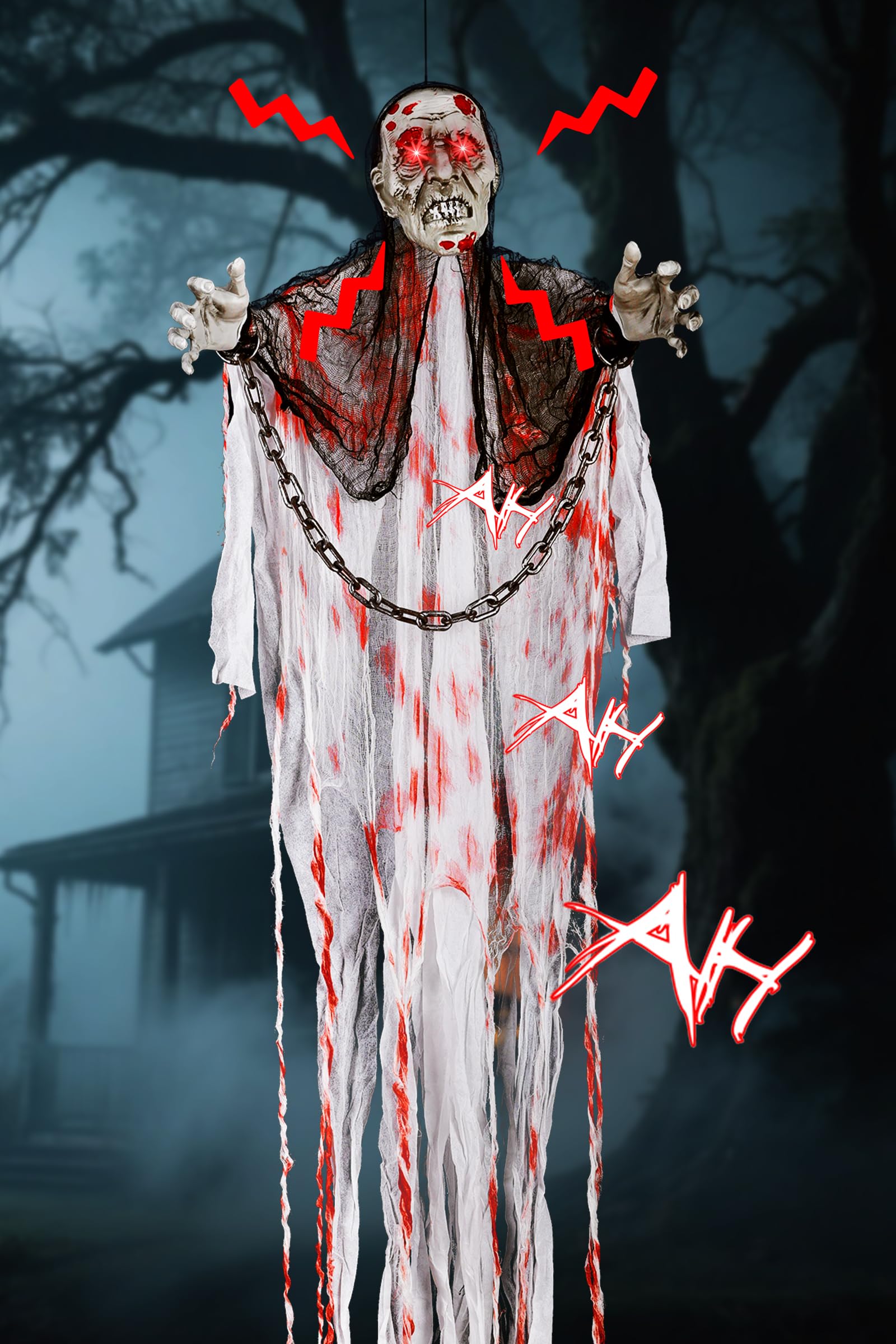 5.57FT Halloween Animatronics Reaper Hanging Skeleton Ghost - Battery Operated Holiday Decoration with Voice-Controlled Sensing 
