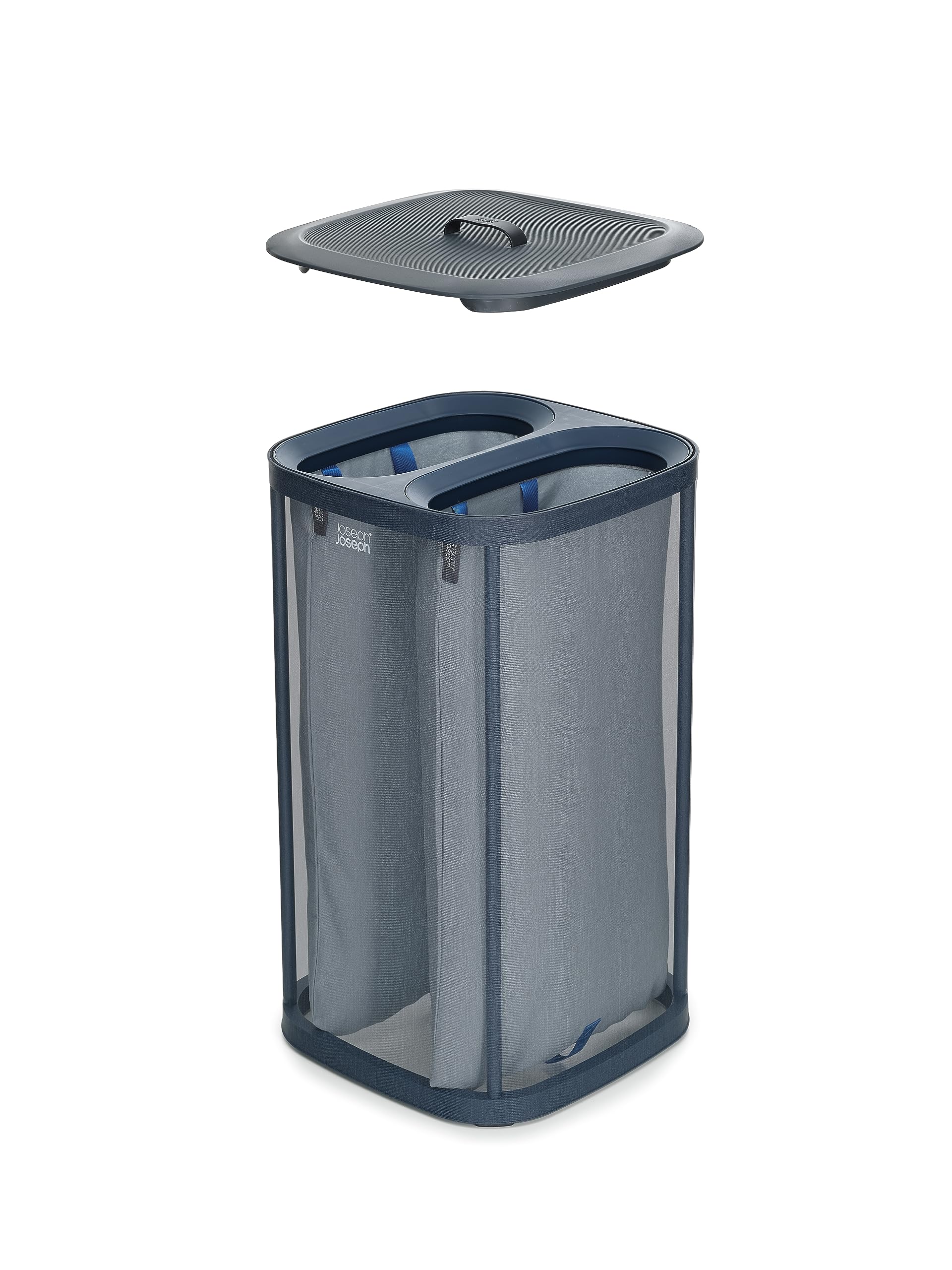 Joseph Joseph Tota 60-Liter Laundry Hamper Separation Basket With Lid, 2 Removable Washing Bags With Handles - Carbon Black