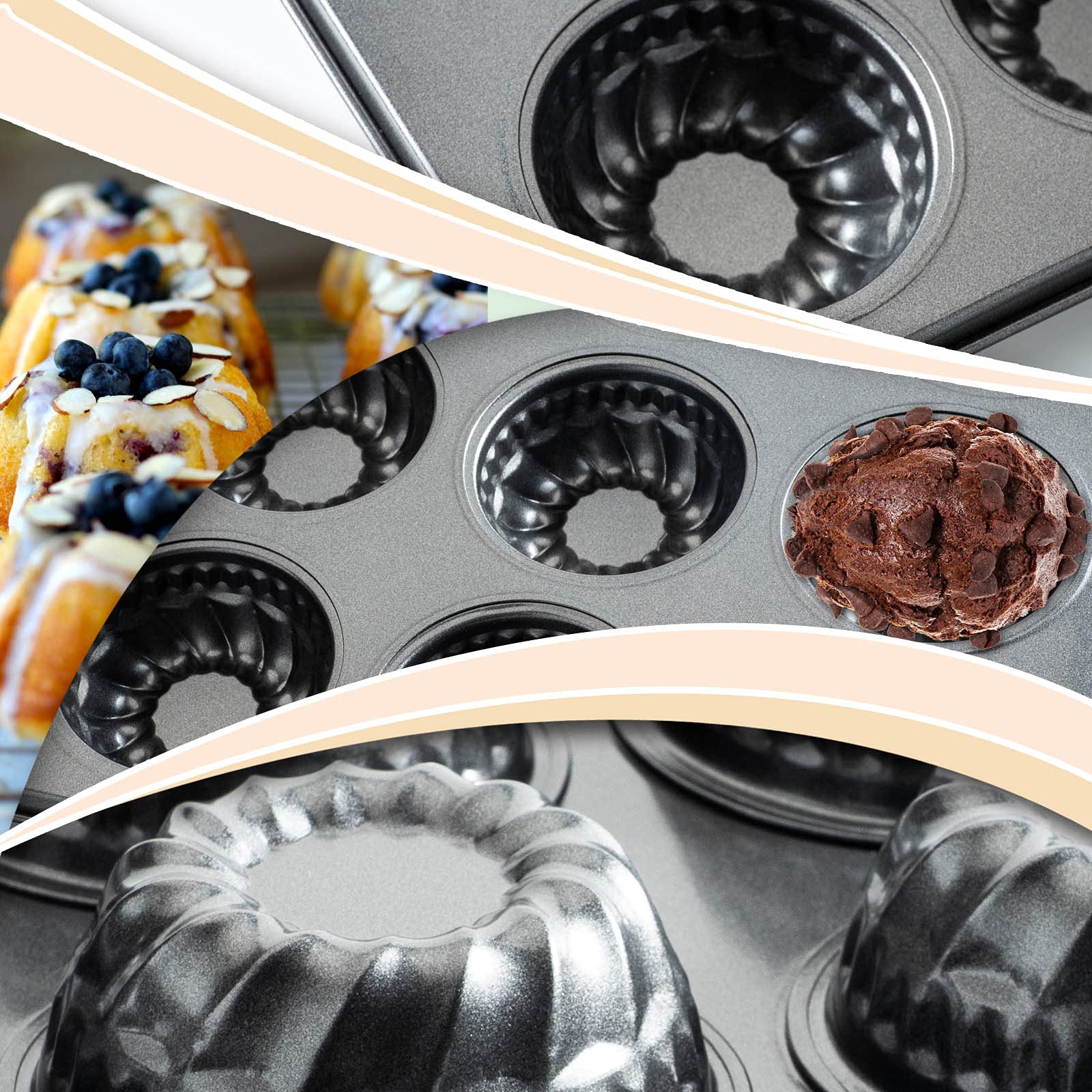 Mini Bndt Cake Pan, Nonstick Brownie Bowl Pan 12-Cavity Fluted Small Round Cake Tray Shortcake Pan Mold For Fall Baking Thanksgi