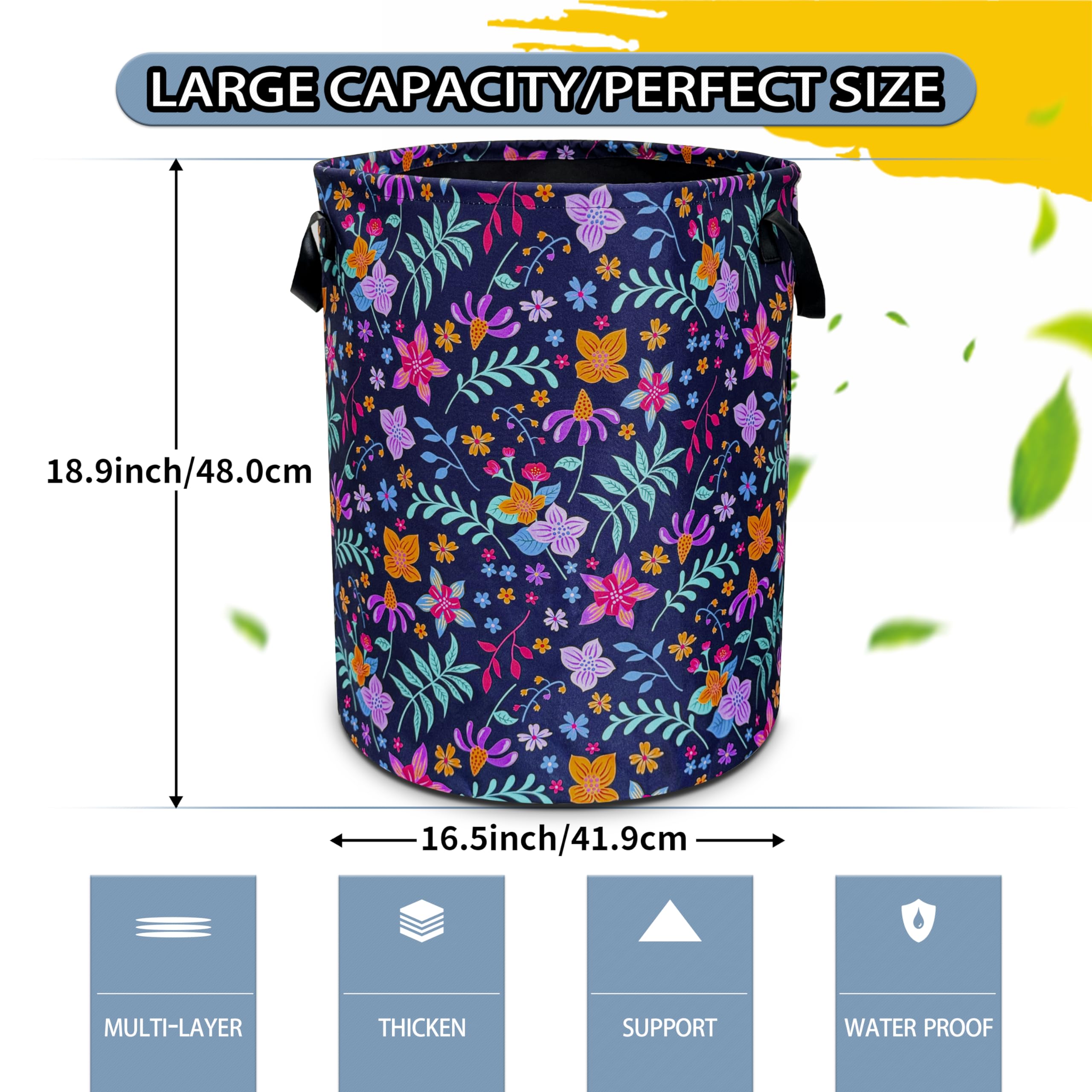 Flowers Laundry Basket Floral Foldable Oxford Cloth Funny Tote Bag Laundry Hamper Clothes Storage Bucket Toy Organizer For Bathr