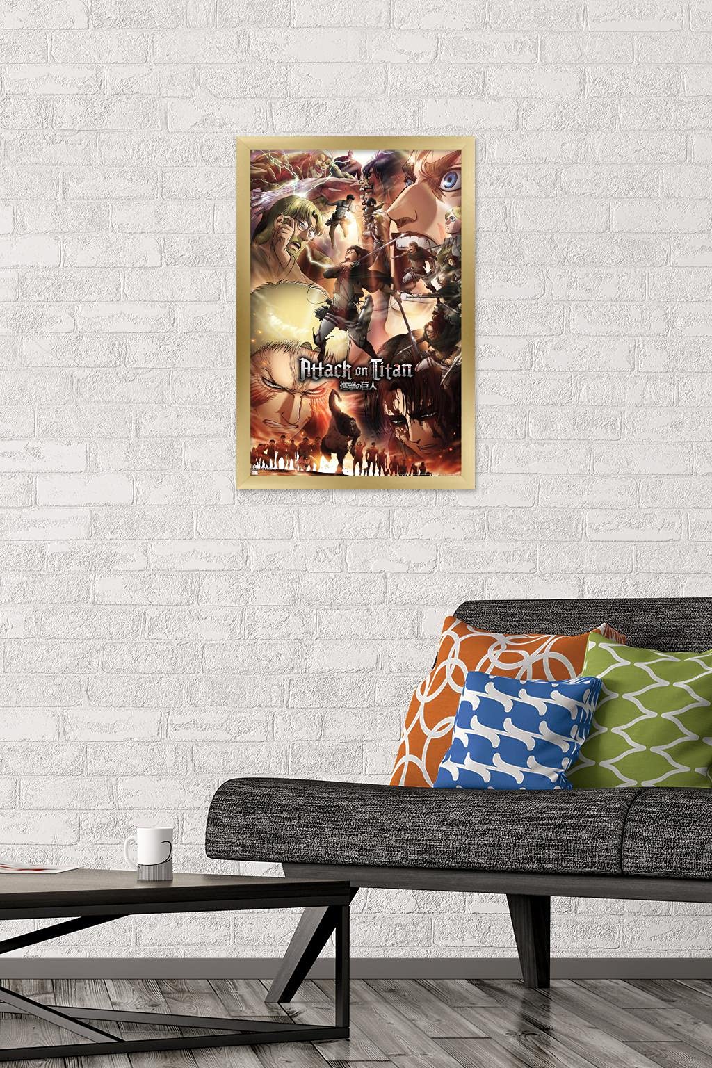 Trends International Attack On Titan: Season 3 - Key Art Wall Poster, 14.72'' X 22.37'', Gold Framed Version