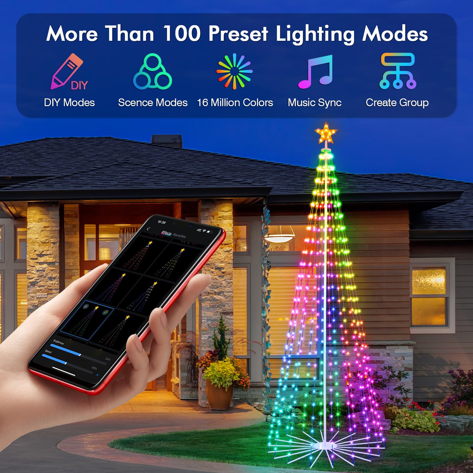 HOLILLUMA 9FT Outdoor Christmas Tree, RGB Color Changing Pre-lit Smart Cone Christmas Tree with LED Lights, App&Remote Control,