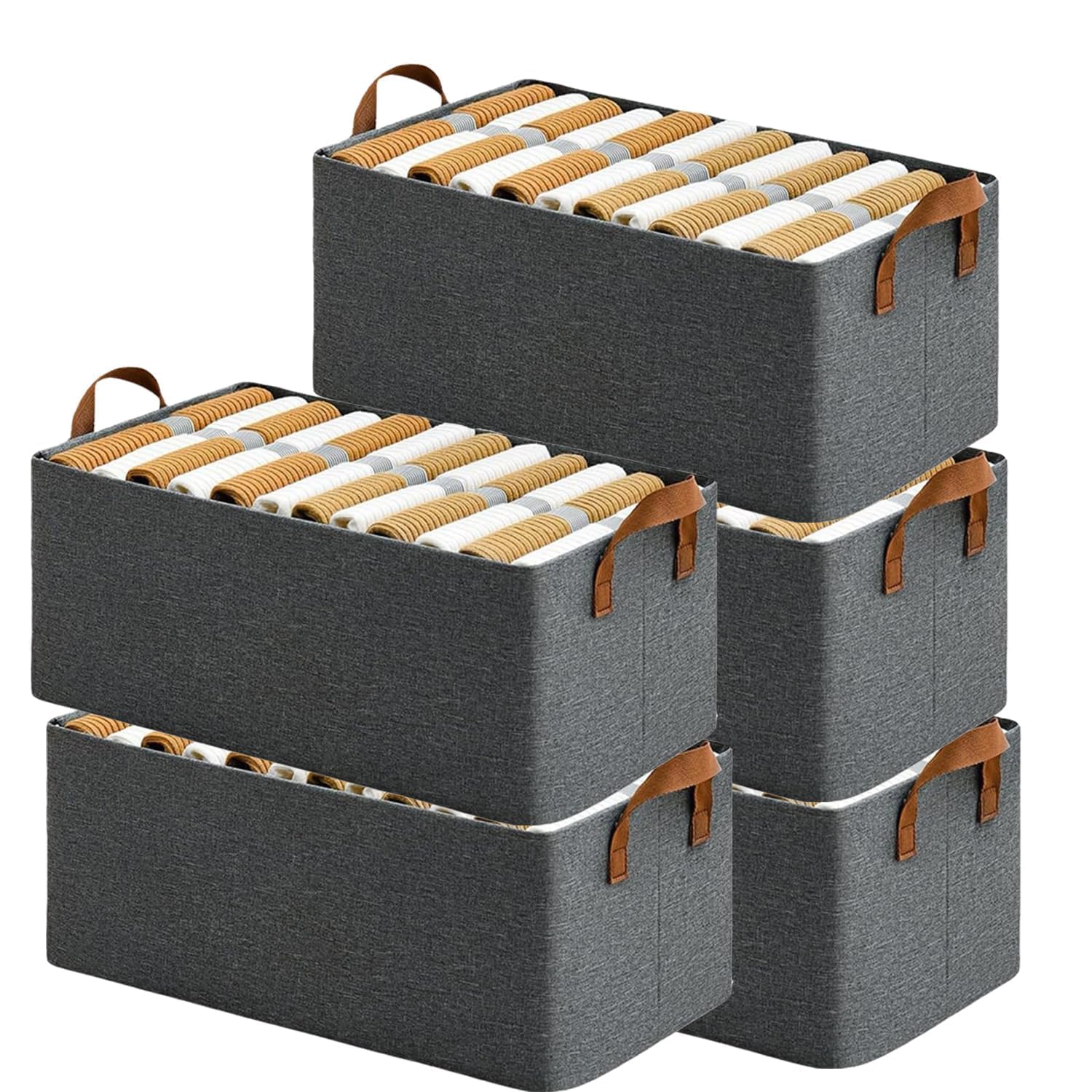 Tekcool 5Pcs Collapsible Fabric Storage Cubes Organizer With Handles Foldable Storage Baskets For Organizing Toys,Books,Shelves,