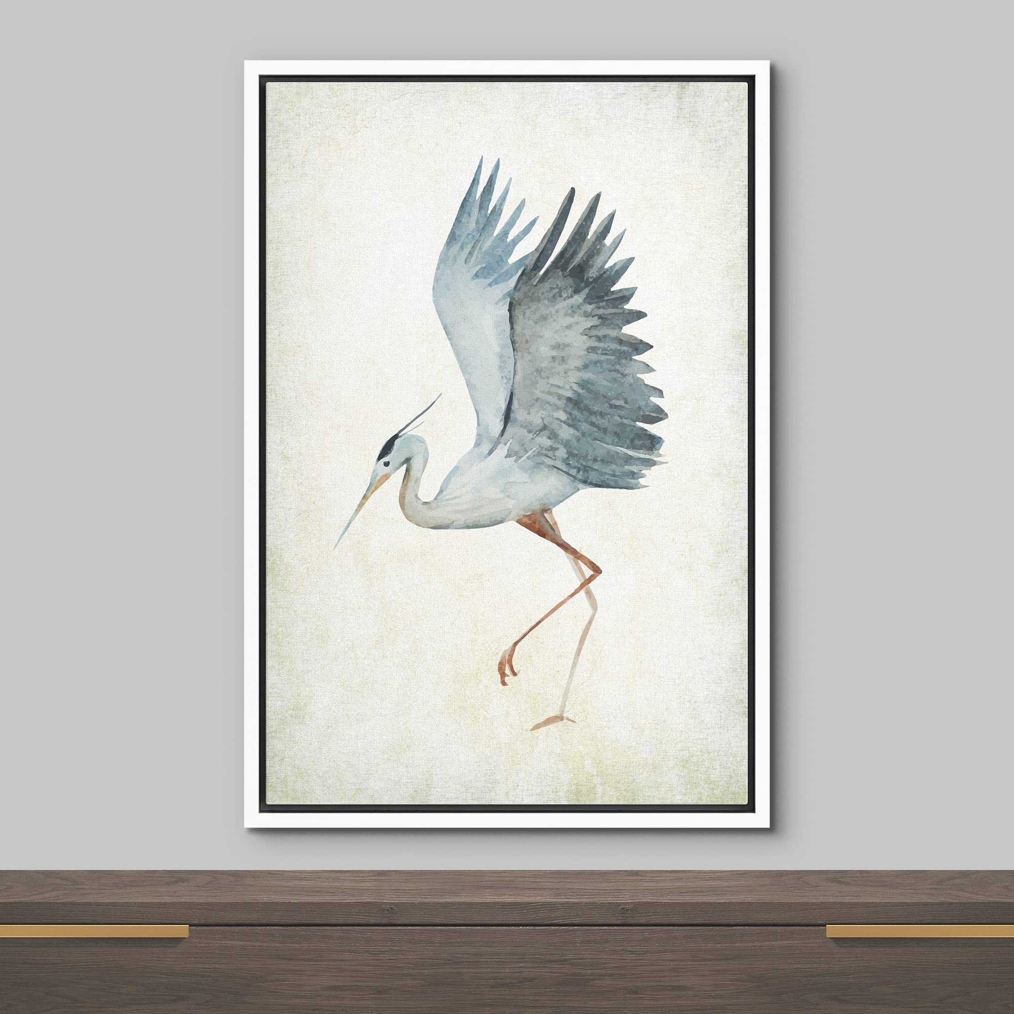 Wall26 - Framed Canvas Wall Art - Heron Bird Spread The Wings - Wild Animal - Gallery Wrap Modern Home Art | Ready To Hang - 24'