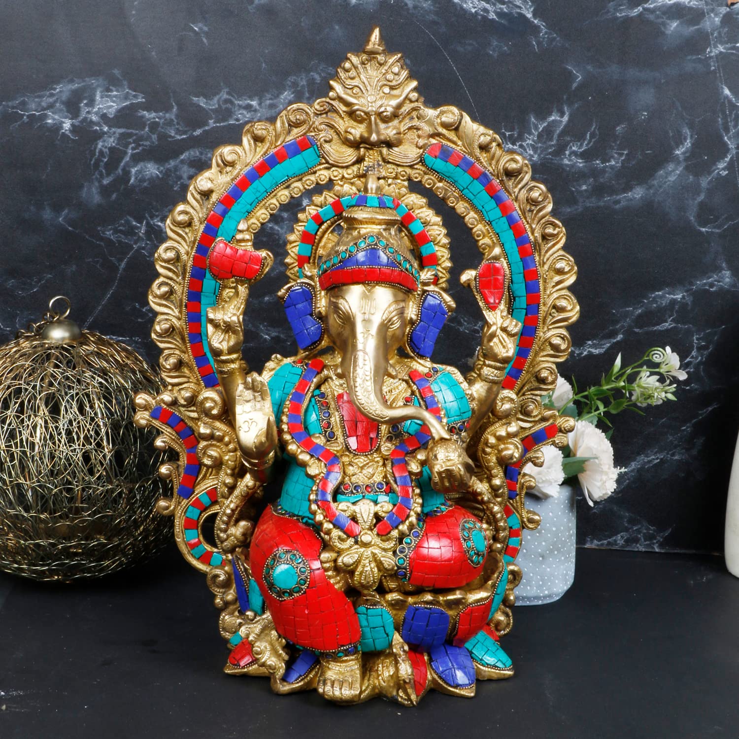 Artvarko Brass Ganesha Bhagwan Big Mangalkari Ganesh Statue For Home Entrance Decor Ganpati Idol Murti Marriage Gift15 Inches