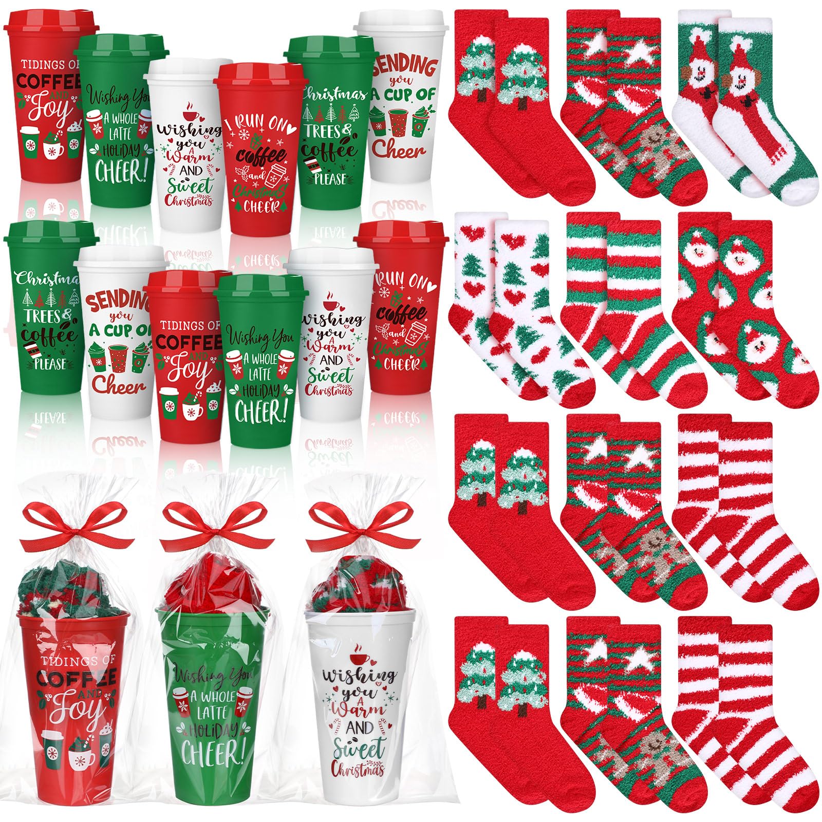 Pickmesh 40 Pcs Christmas Bulk Gifts for Coworkers Funny 16 oz Christmas Coffee Cup Fuzzy Socks Set for Women Holiday Gift(Class
