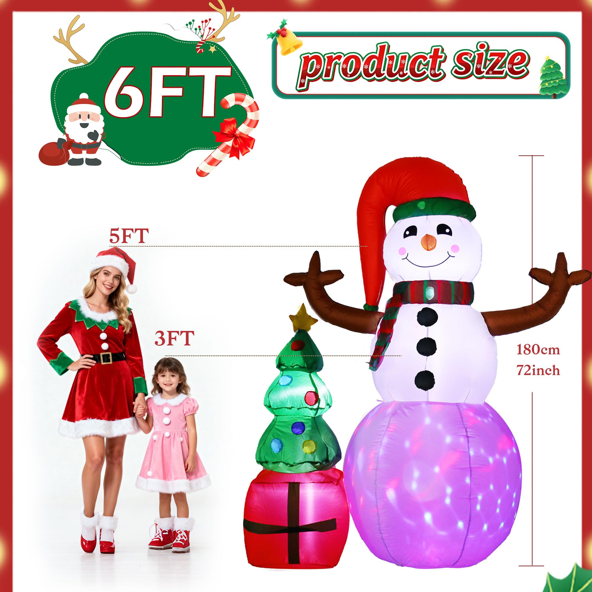 6 FT Christmas Inflatable Snowman with Tree, Outdoor Blow Up Holiday Decoration with LED Lights, Festive Lawn Yard Decor