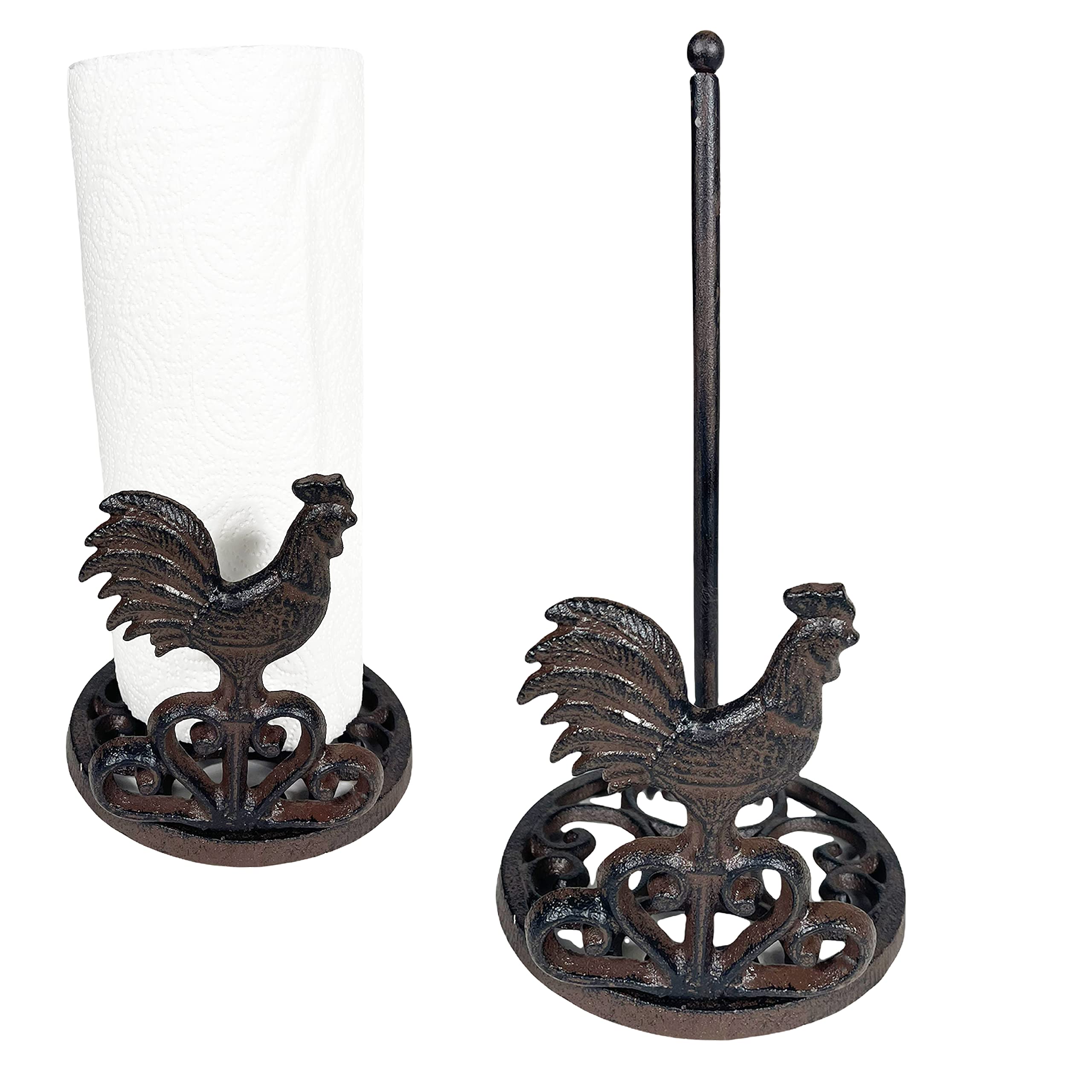 Urbalabs Cast Iron Farmhouse Paper Towel Holder Rooster Metal Paper Towel Holder Roll Paper Towel Stand For Farmhouse Kitchen De