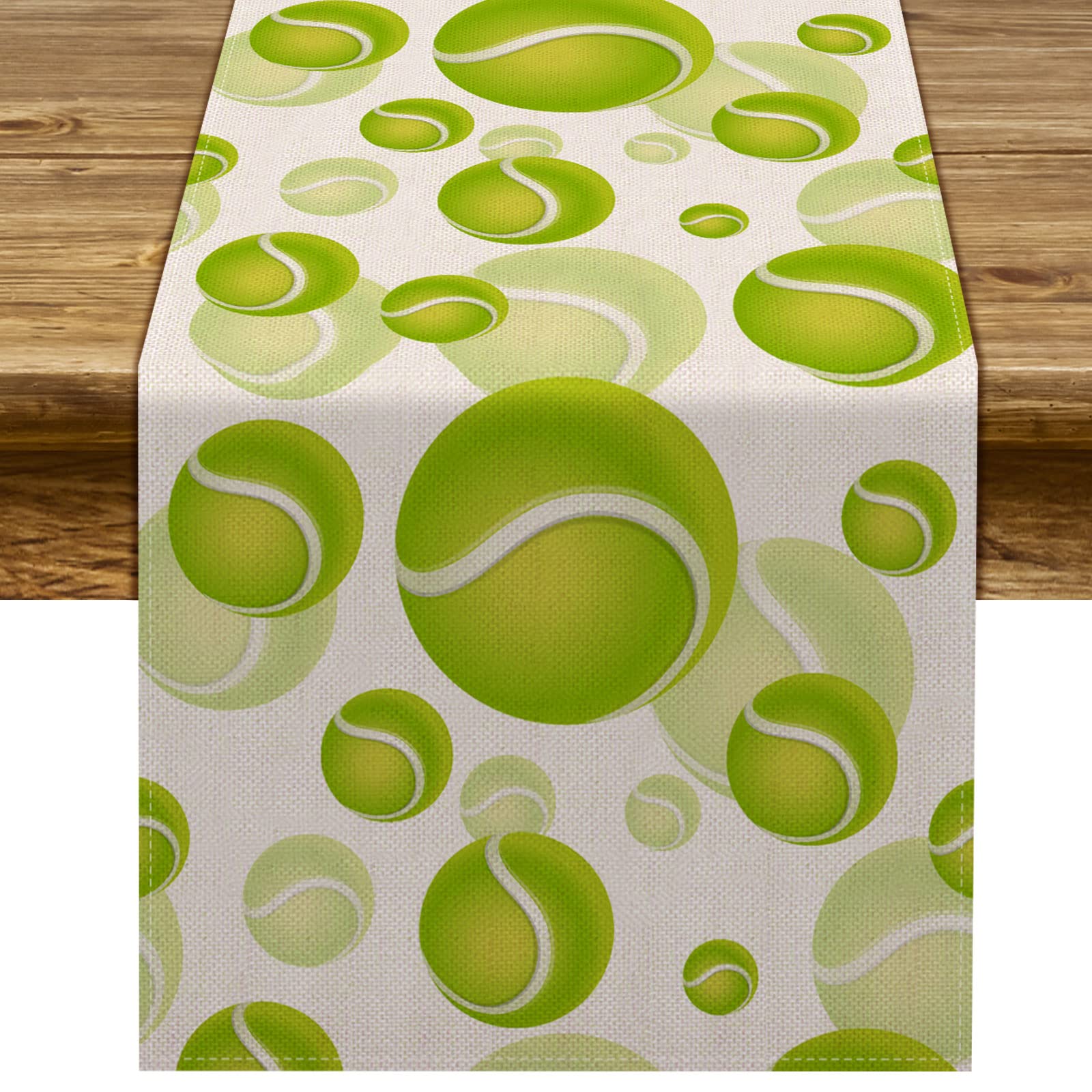 Pudodo Tennis Ball Table Runner Sport Baby Shower Tablecloth Tennis Themed Birthday Party Kitchen Dining Room Home Decoration (1