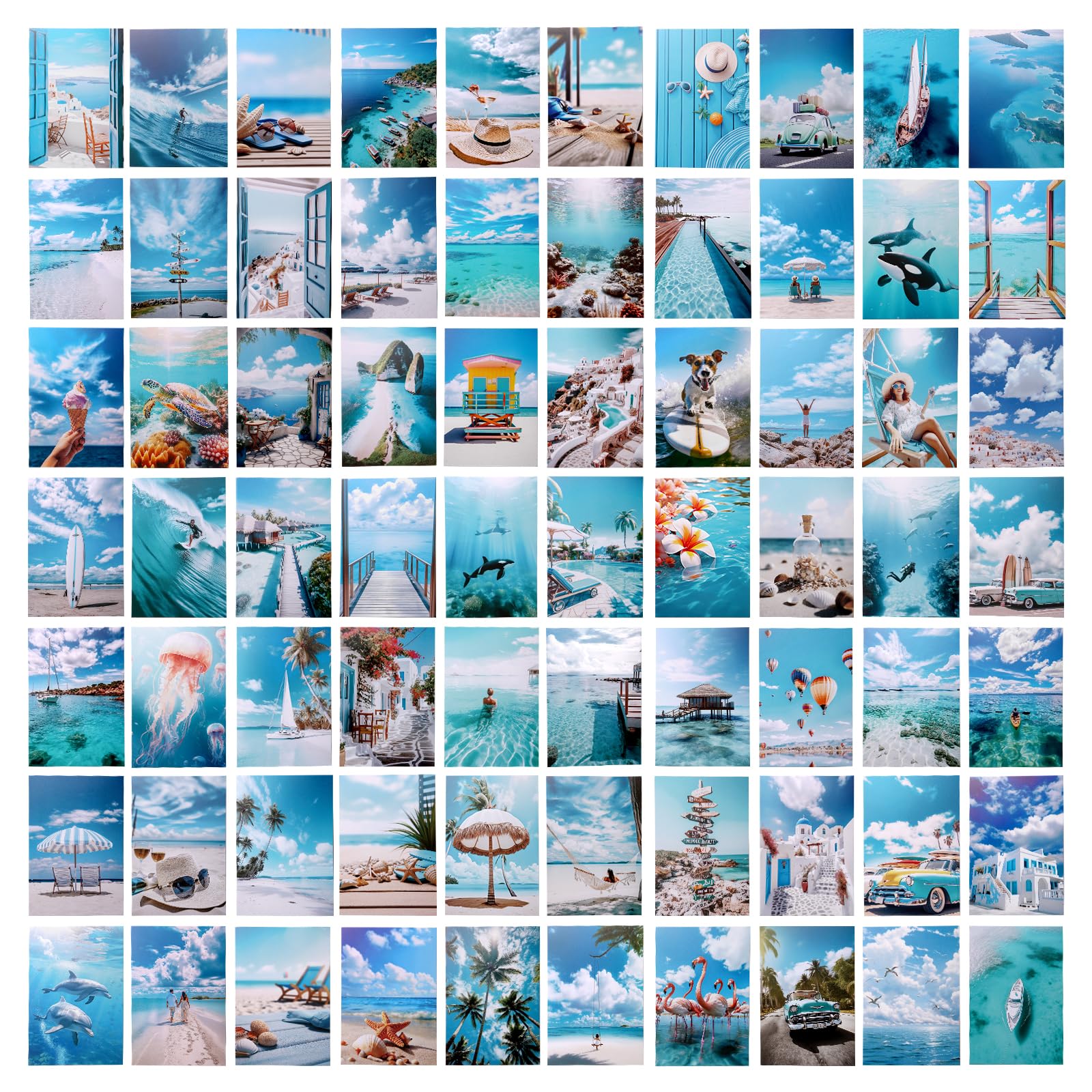 Liigemi 70Pcs Blue Wall Collage Kit Aesthetic Pictures, Summer Beach Collage Print Kit, Bedroom Decor For Teen Girls, Vsco Girls