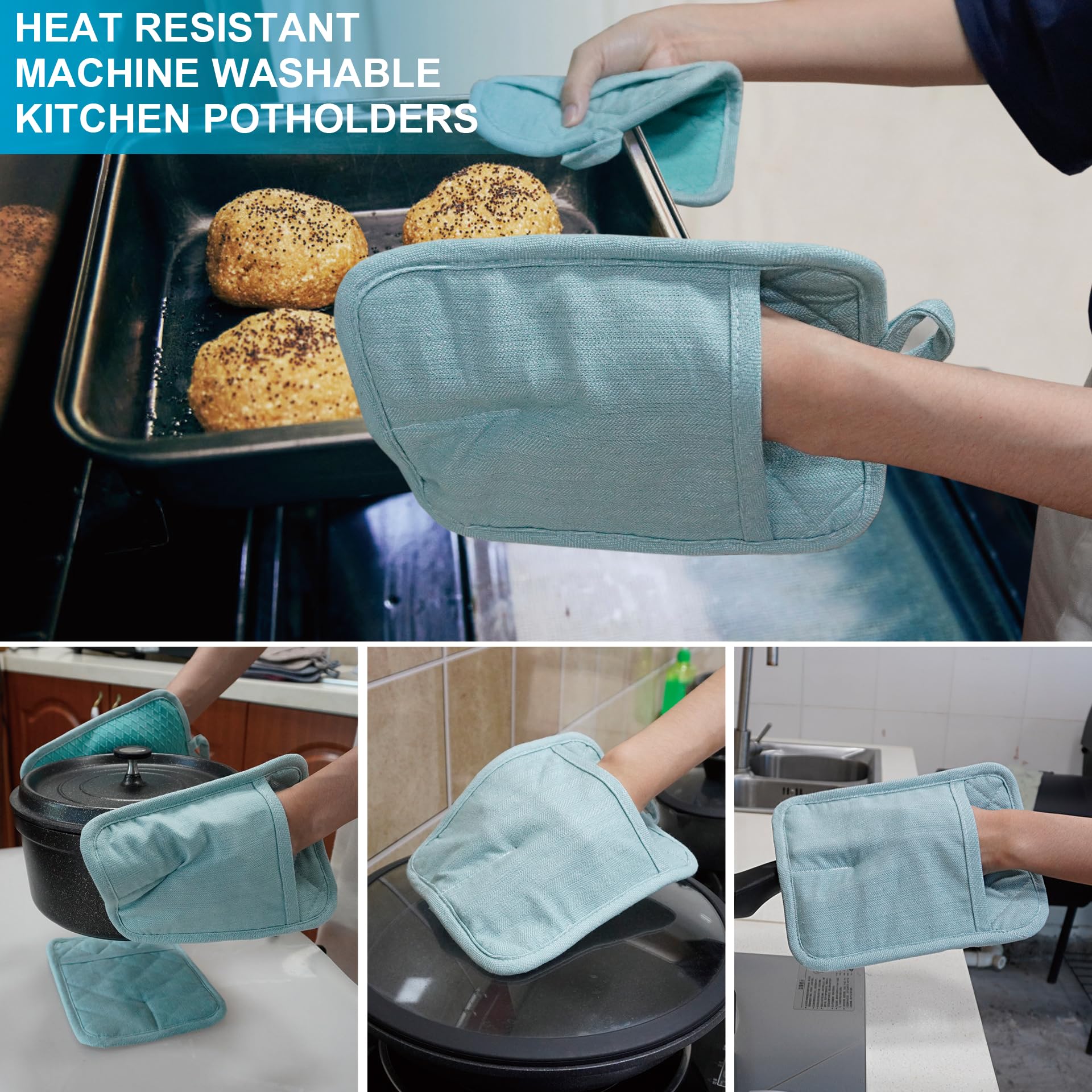 Pot Holders Yarn-Dyed Set Of 3 Non Slip Silicone Kitchen Lines Heat Resistant 500? Kitchen Gloves Bbq Cooking Baking Cooking Bar