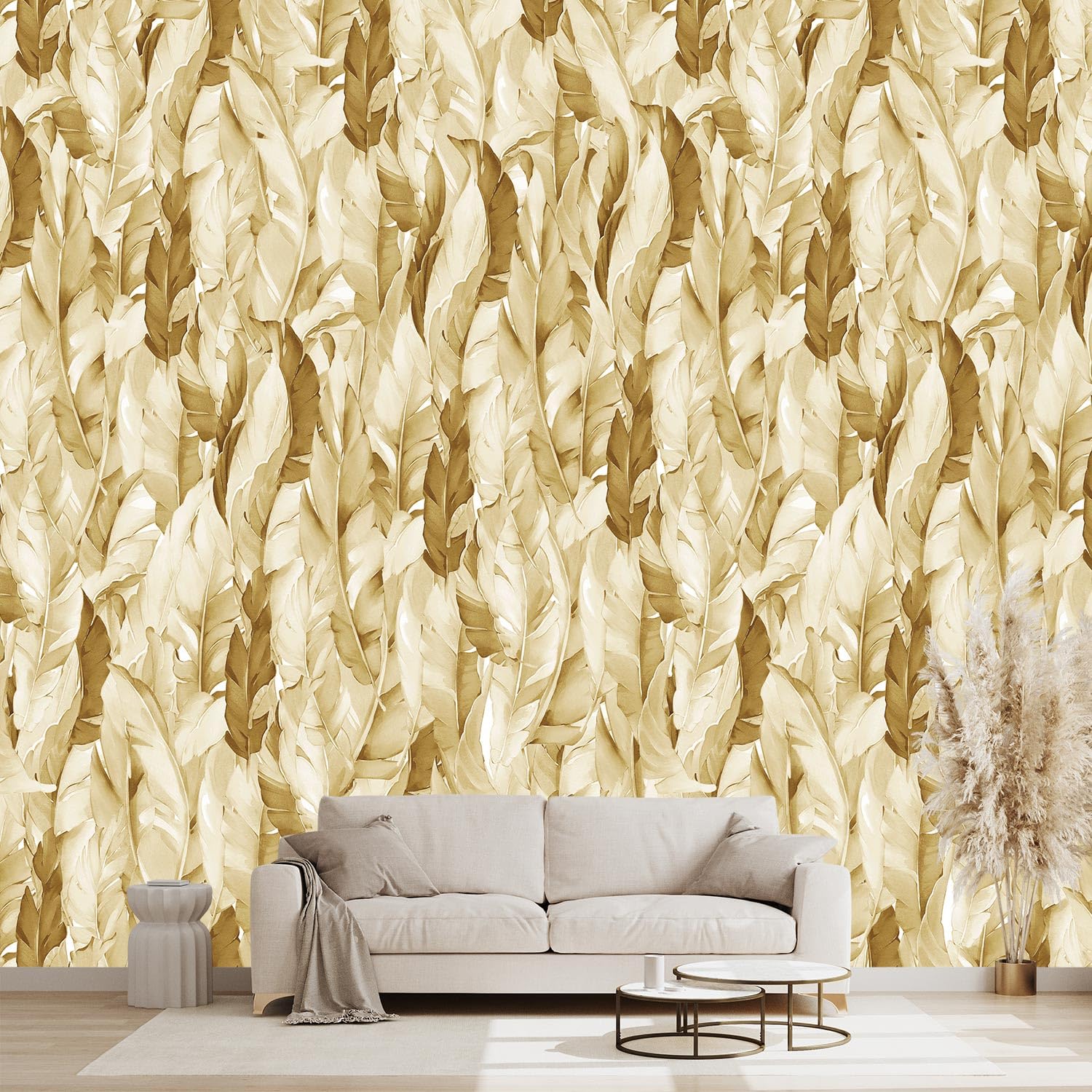 WXHFM - Golden Banana Leaf Wallpaper for Bedroom wall murals - 137x96 (Not Peel and Stick)