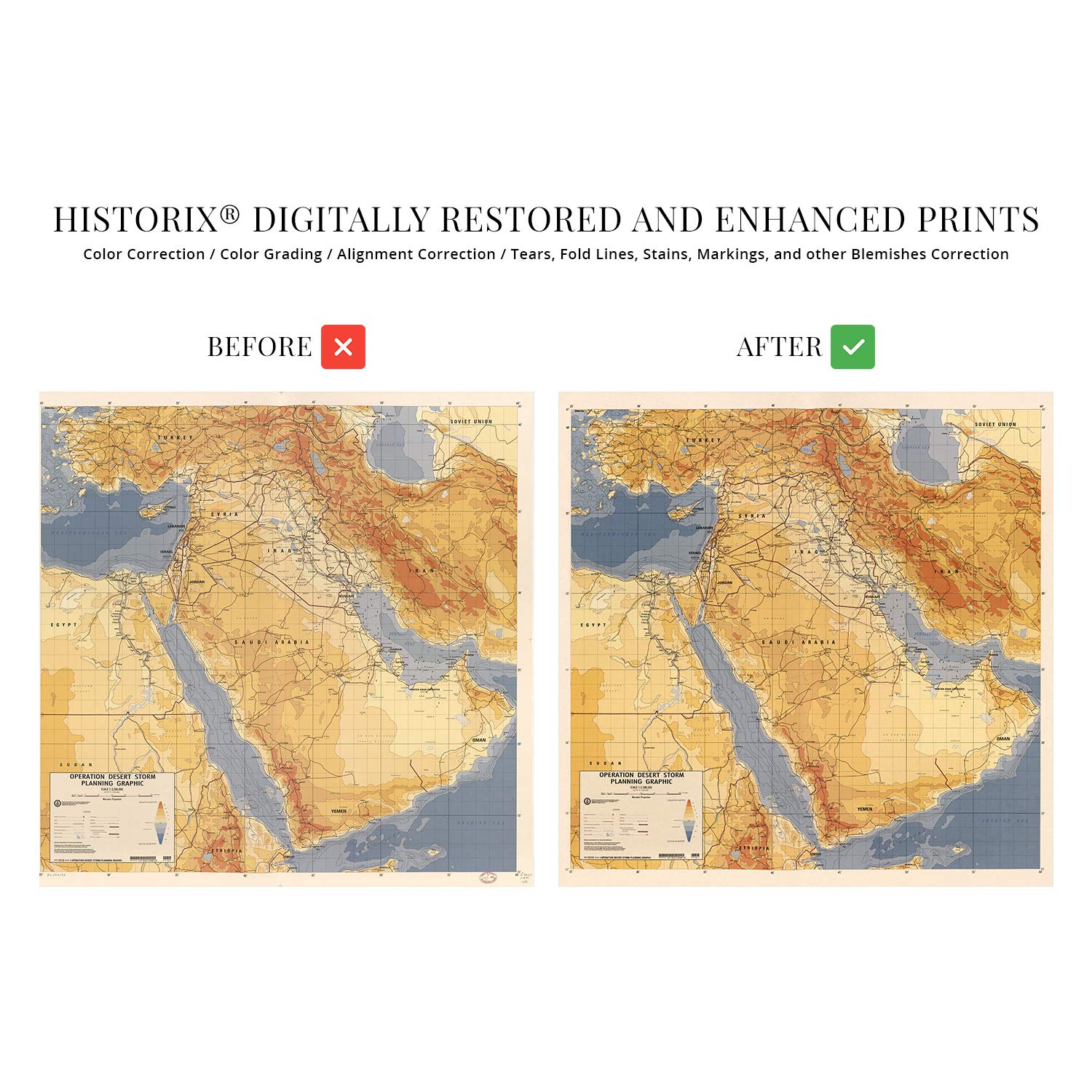 Historix 1991 Operation Desert Storm Map - 24X24 Inch Operation Desert Storm Planning Graphic - Middle East Map - Persian Gulf W