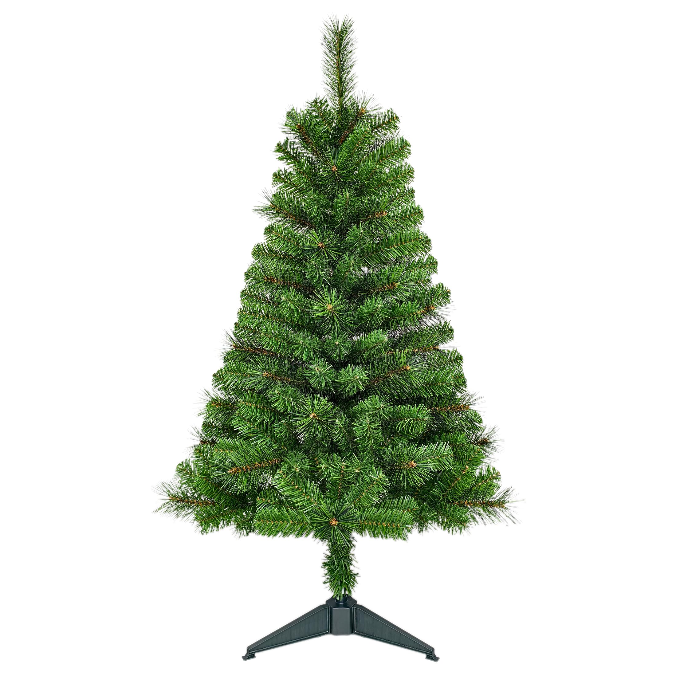 Assilyraft 4FT Unlit Artificial Christmas Tree with Hard Needle and PVC Branches, Full Shape, Plastic Stand, Indoor Holiday Deco