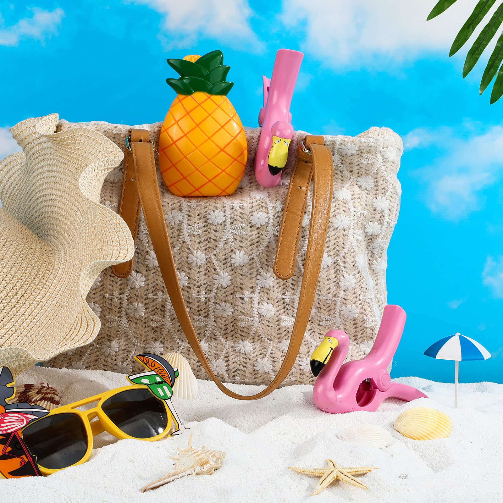 4 Pieces Beach Towel Clips Chair Holders Portable Towel Holders For Holiday Pool (Flamingo And Pineapple Style)