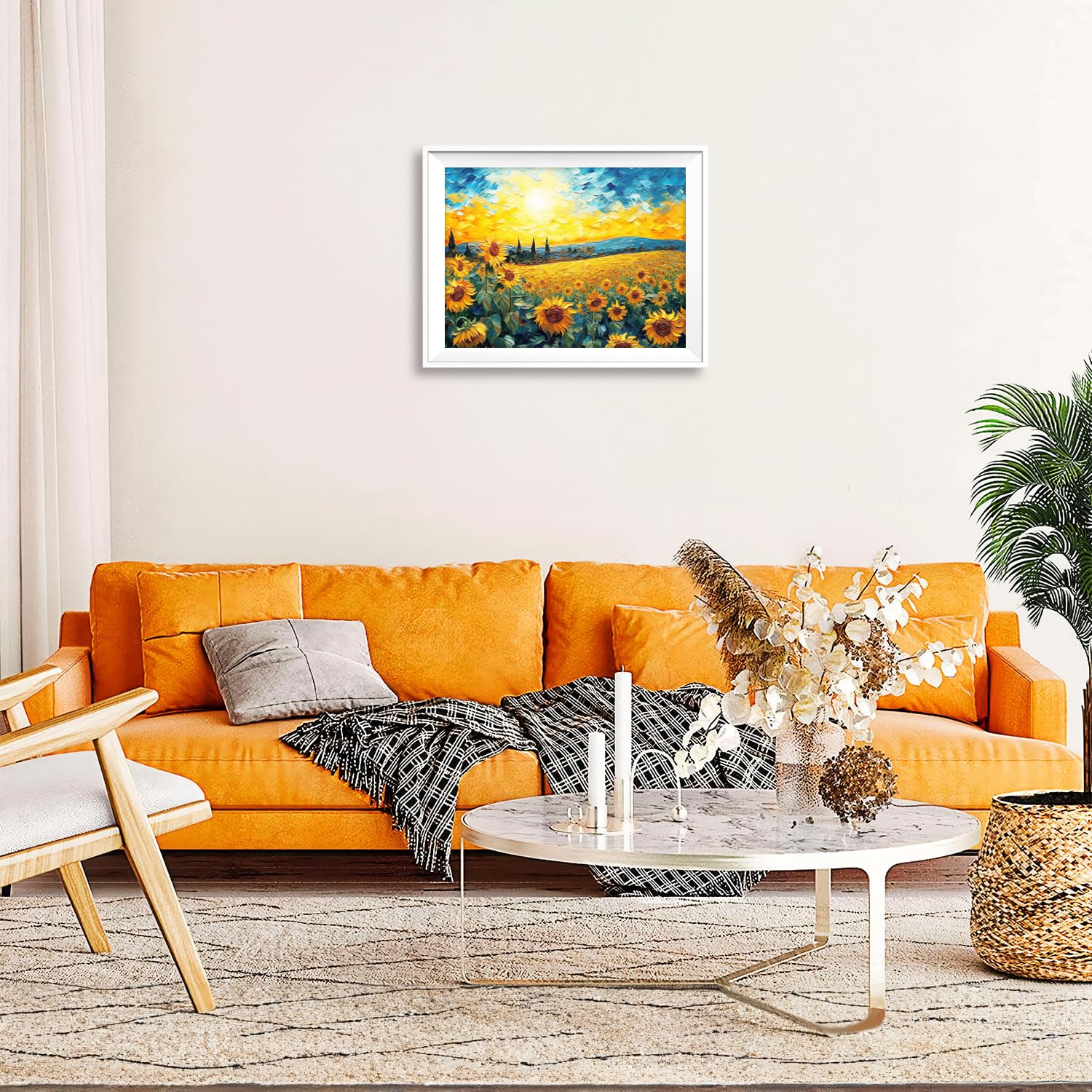 Dazzlewall Sunflower Wall Decor Poster Modern Sunrise Flower Oil Painting Wall Poster For Bedroom Living Room Decor 16X12 In Unf