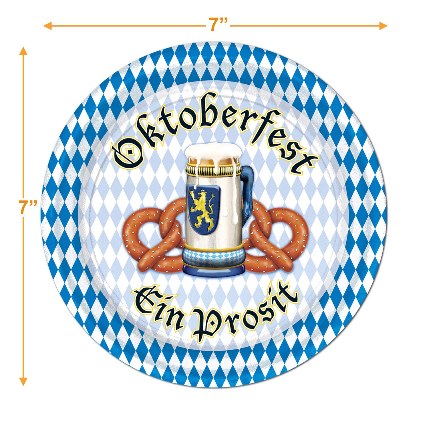Oktoberfest Party Supplies - Blue and White Checkered Pretzel Paper Dessert Plates and Beverage Napkins (Serves 16)