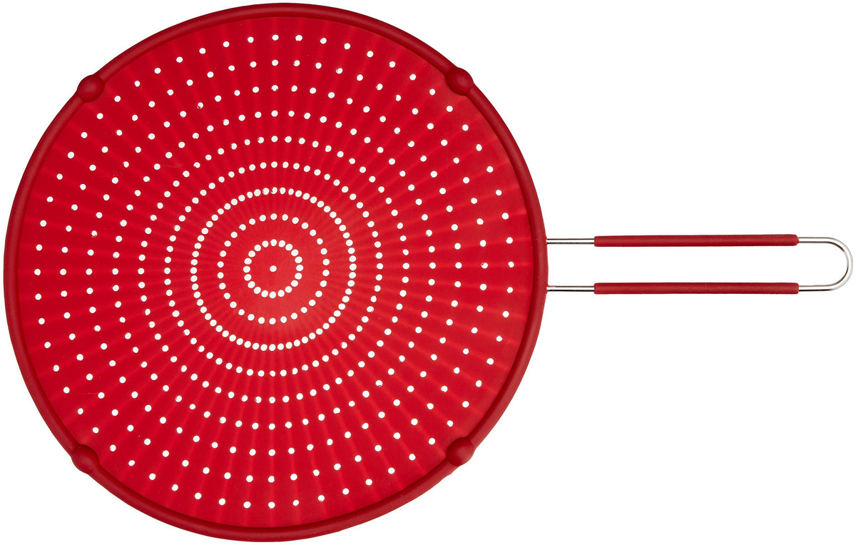 Excelsteel 13'' Silicone Splatter Screen W/Non-Slip Grip, Red
