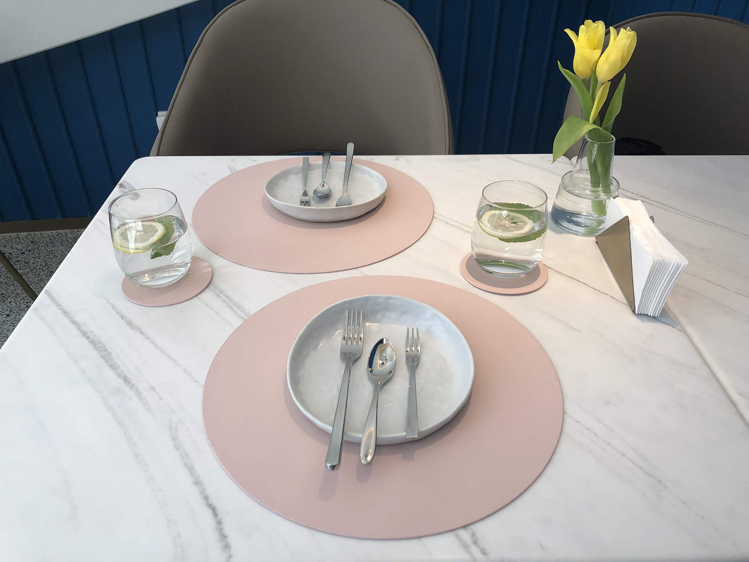 Round Table Placemats And Coasters, Vinyl Faux Leahter Coffee Mats Kitchen Mats, Waterproof, Easy To Wipe Off For Kitchen Dining
