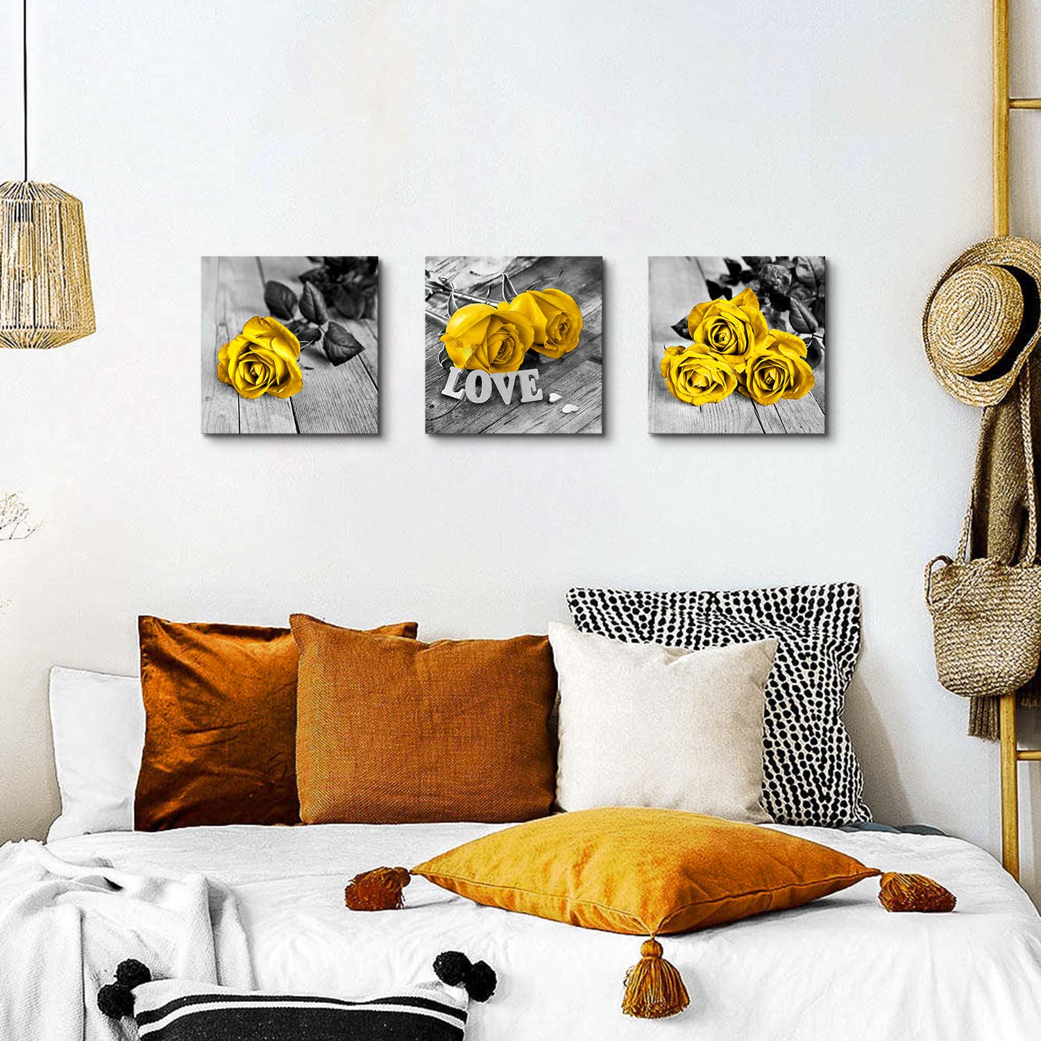 Yellow Wall Decor For Living Room Bathroom Accessories Yellow Rose Flower Wall Art Yellow And Grey Wall Decor Rustic Floral Canv