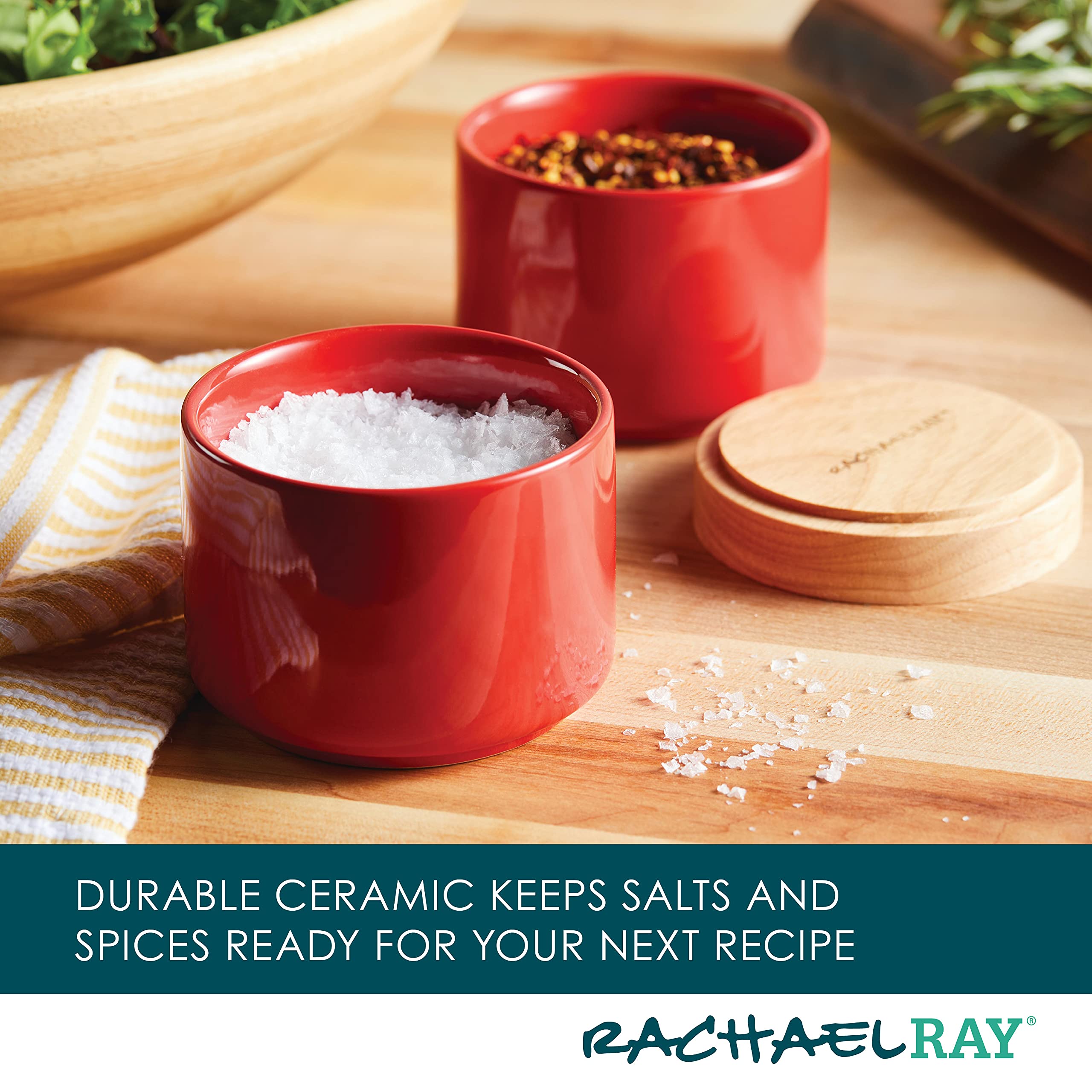 Rachael Ray Ceramics Stacking Spice/Seasoning Box Set with Lid, 2 Piece, Red