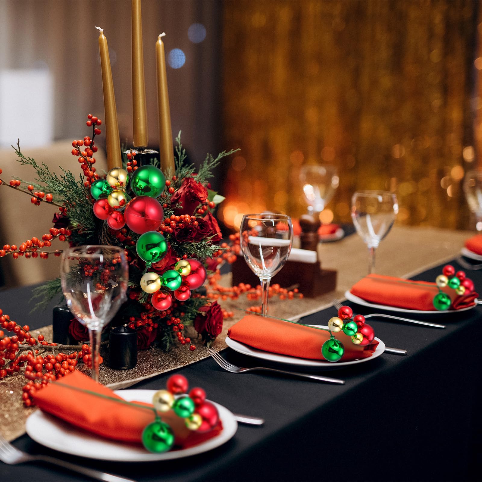 Daifunli 12 Pcs Red Green and Gold Christmas Tree Picks 7.87 Inch Christmas Balls Ornaments Xmas Decorations for Xmas Tree Toppe