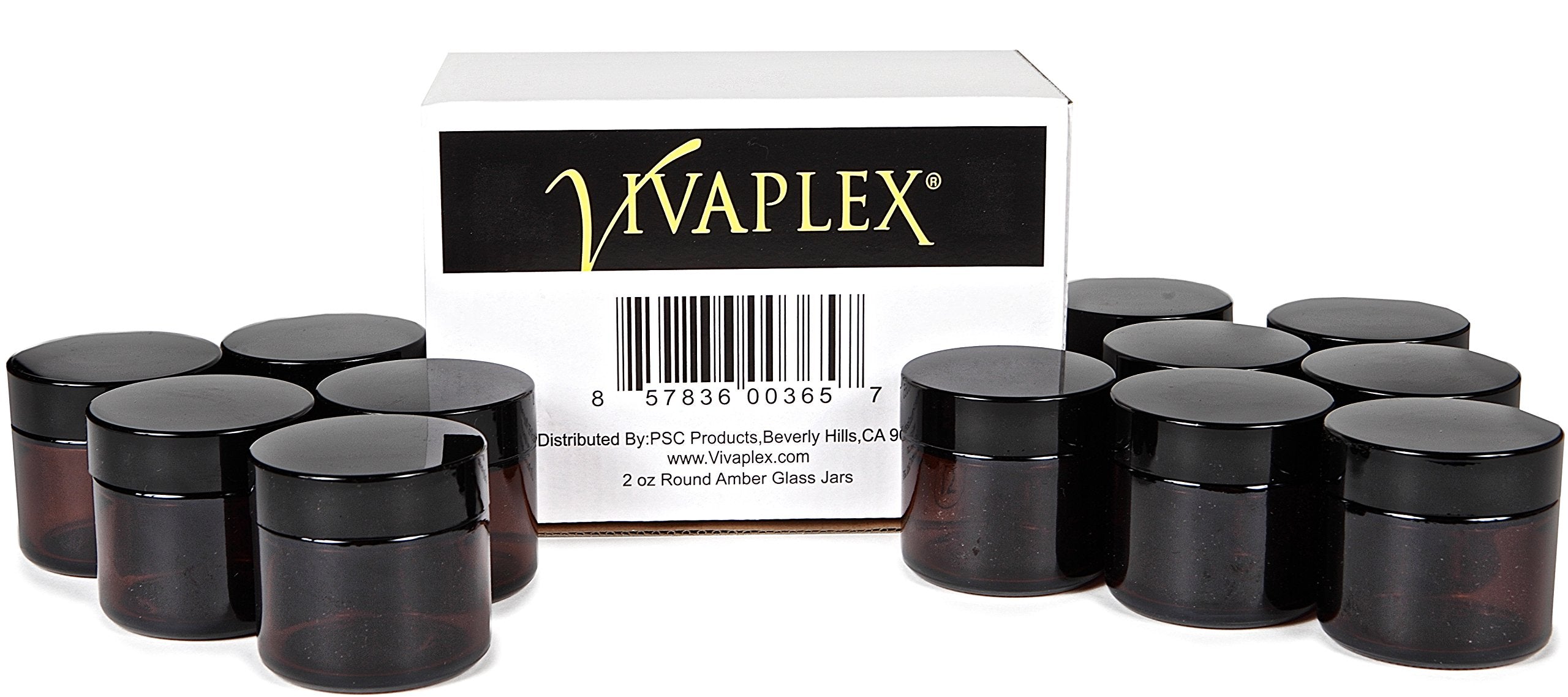 Vivaplex  12  Amber  2 oz  Round Glass Jars  with Inner Liners and black Lids