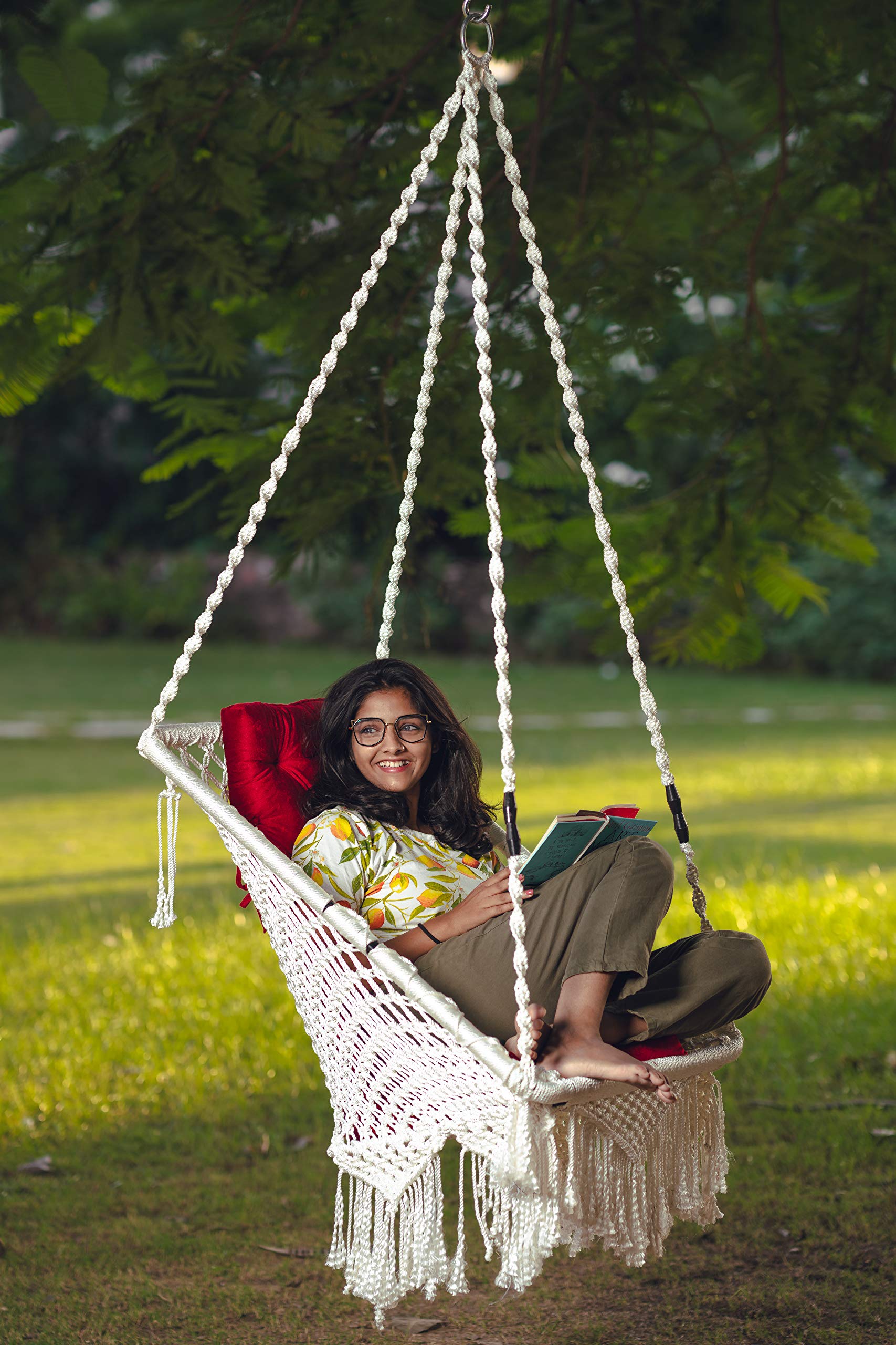 Patiofy Rectangle Shape Swing/Swing For Balcony/Swing Chair For Adults For Home/Hammock Swing For Adults/Jhoola Jhula W/ Red Squ