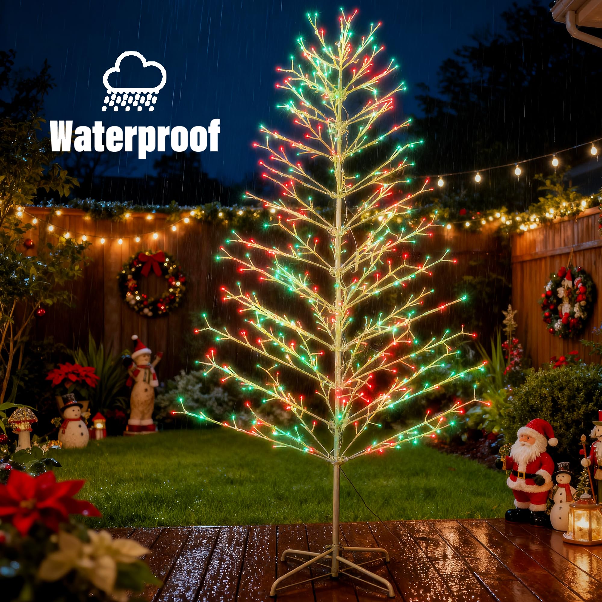 Joomer Christmas Tree Light Outdoor,7.6FT 540 LED Artificial Collapsible Birch Tree Lights with Remote Control Timer RGB Lights