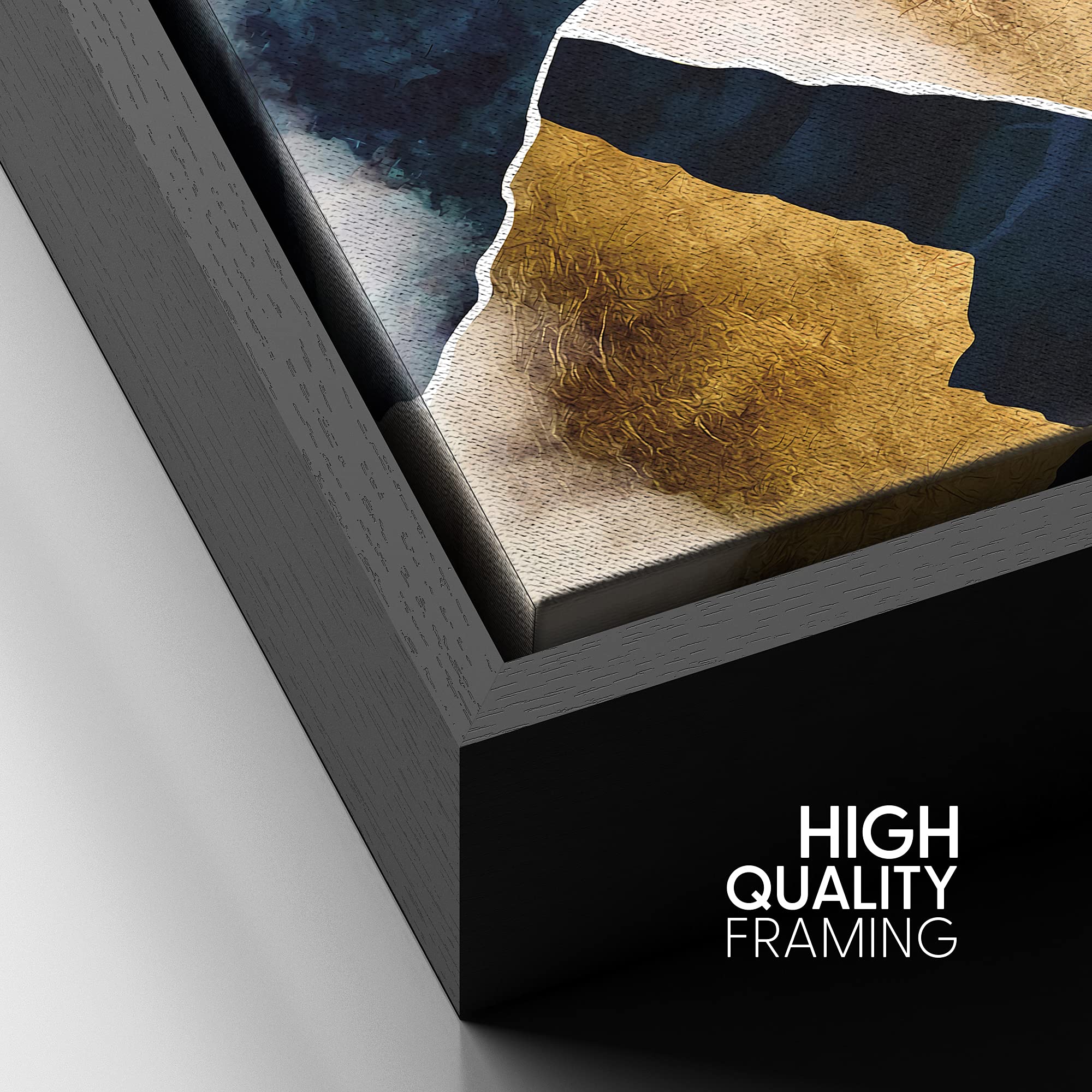 Signford Framed Canvas Print Wall Art Teal & Gold Mountains In The Clouds Abstract Wilderness Illustrations Modern Art Contempor