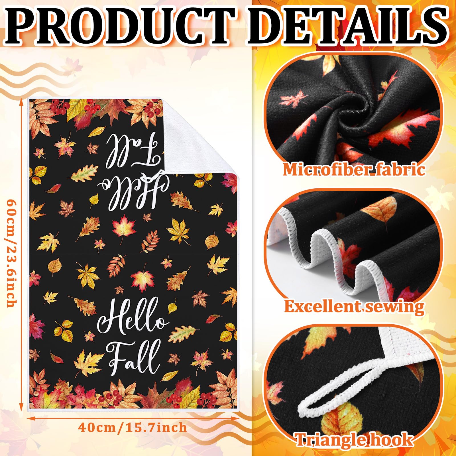 Bencailor 4 Pcs Thanksgiving Fall Kitchen Towels Maple Leaves Hand Dish Towels Pumpkin Orange Fall Tea Cloth Fast Drying Decor H