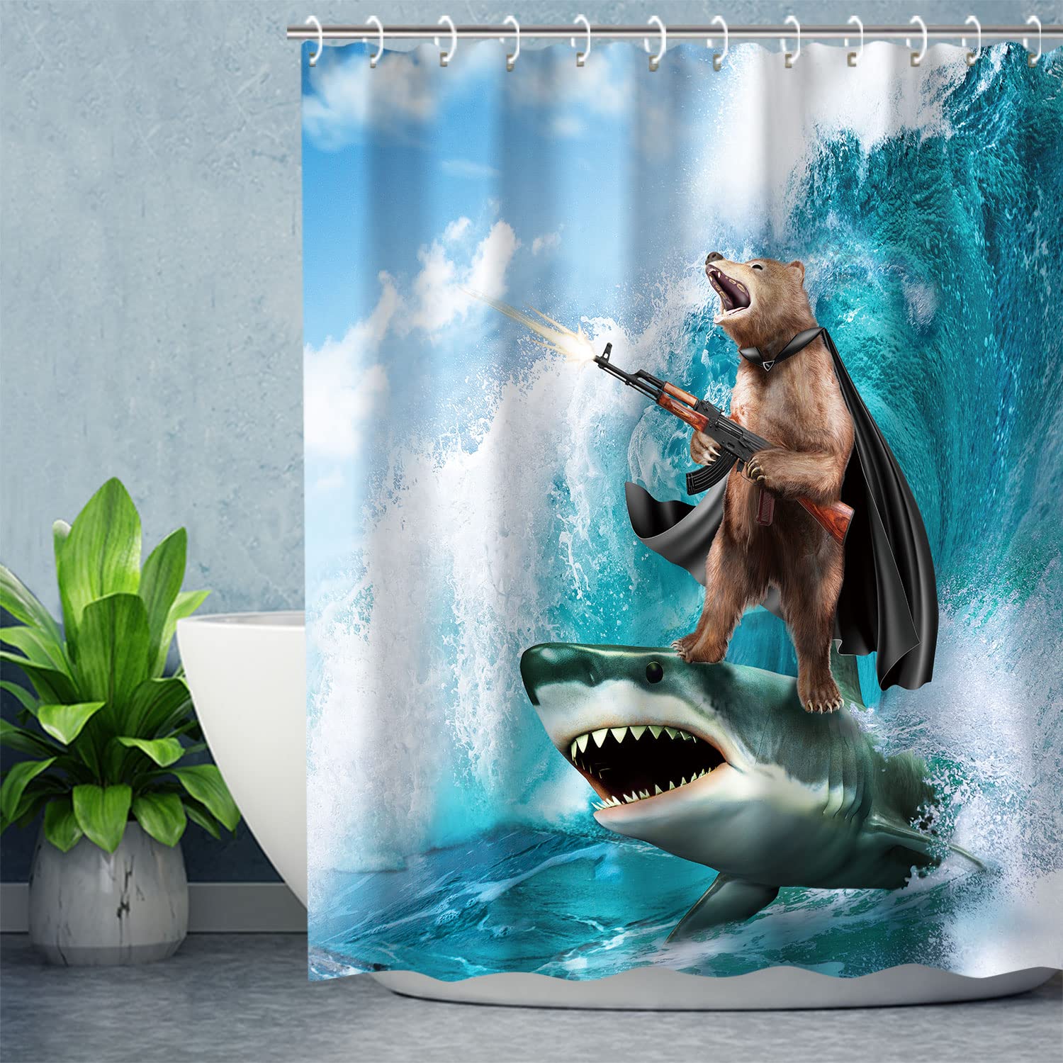 Rosielily Funny Shower Curtain, Kids Shower Curtains Set With 12 Hooks, Bear Shower Curtain, Cool Shower Curtain, Wild Bathroom