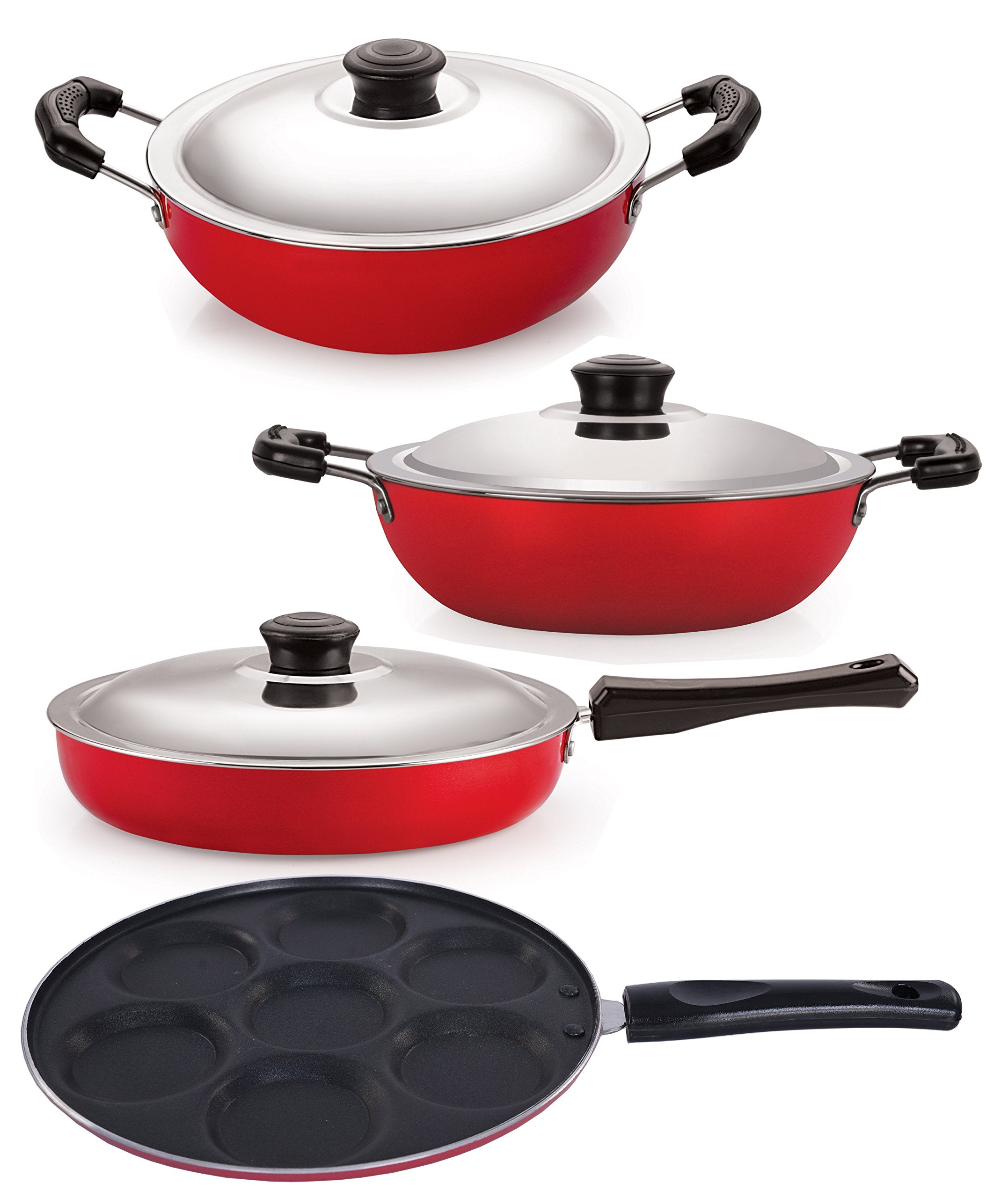 Nirlon Non Stick 4 Piece Combo Cookware Set Aluminium Red & Black