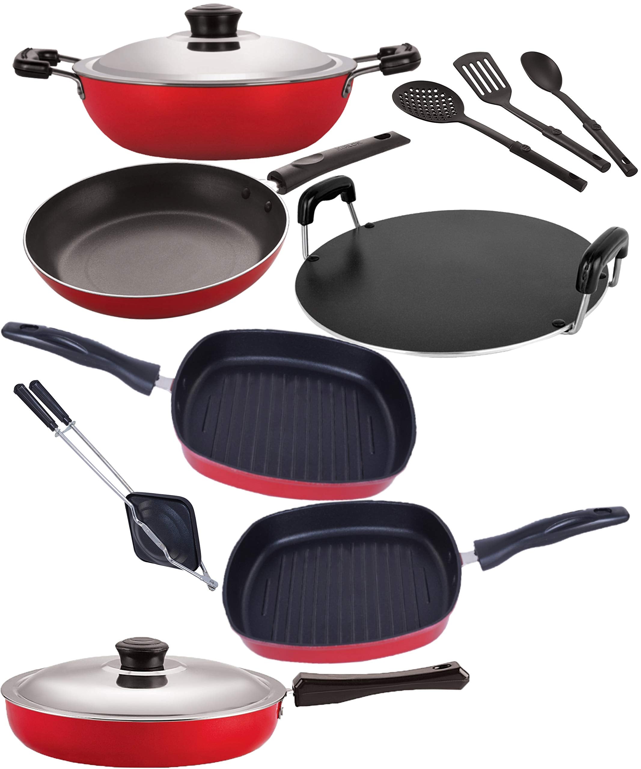 Nirlon Dishwasher Safe Non Stick Cookware Pots And Pans Set Of10 Pieces (2.6Mm_Dkd(J)_Tp_Gp24_Gp22.5_Rt_Ht_Fp12_3Spoon)