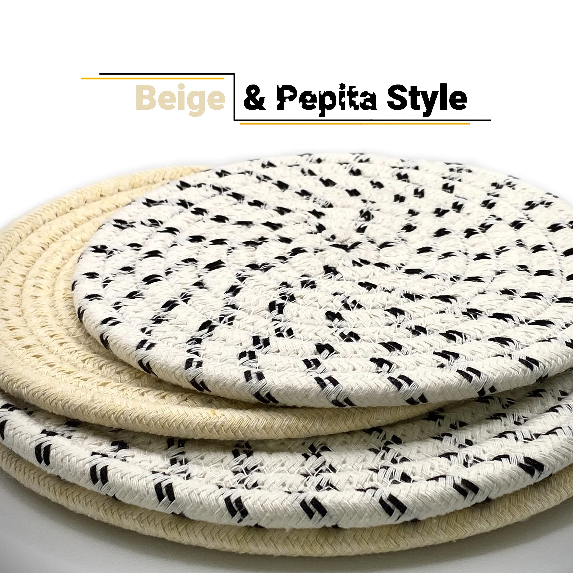 Potholders Set Trivets Set Of 4[Two 9-Inch+Two 7-Inch] | 100% Eco Pure Cotton Thread Weave Trivets For Hot Pots And Pans | Hot C